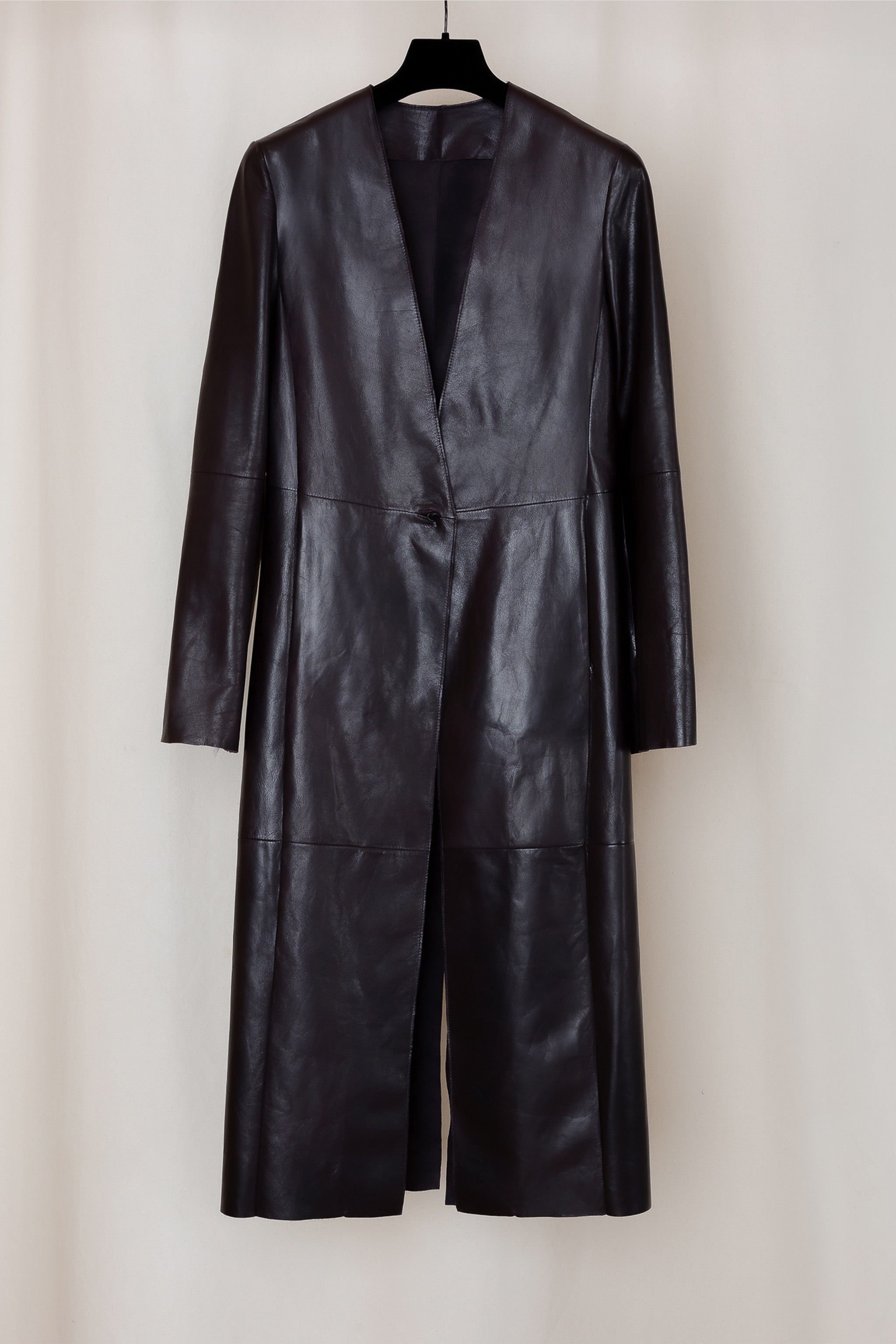 No.179 Black Leather Leather Slit Coat
