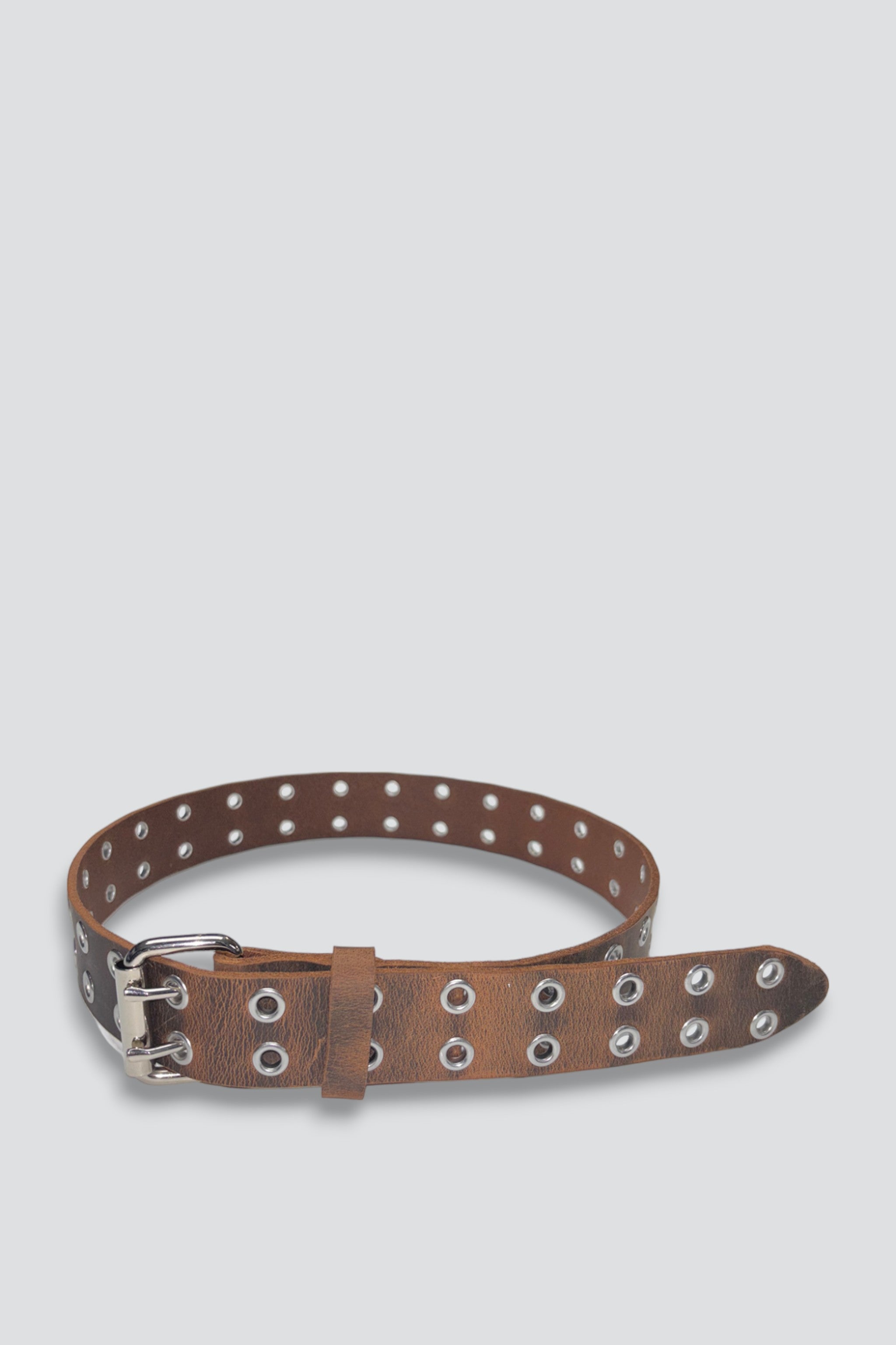 Brown Leather Double Eyelet Belt