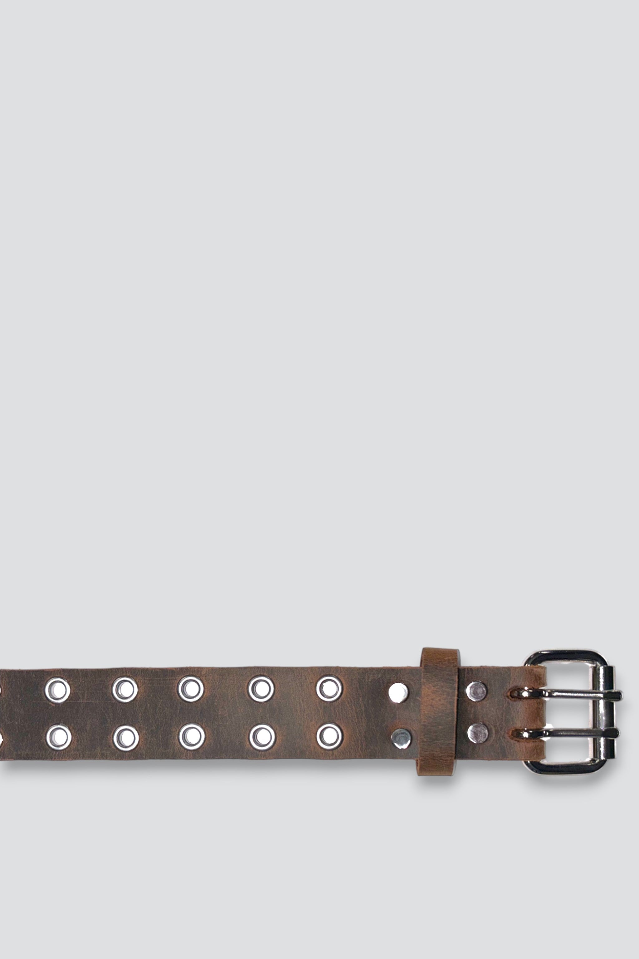 Brown Leather Double Eyelet Belt