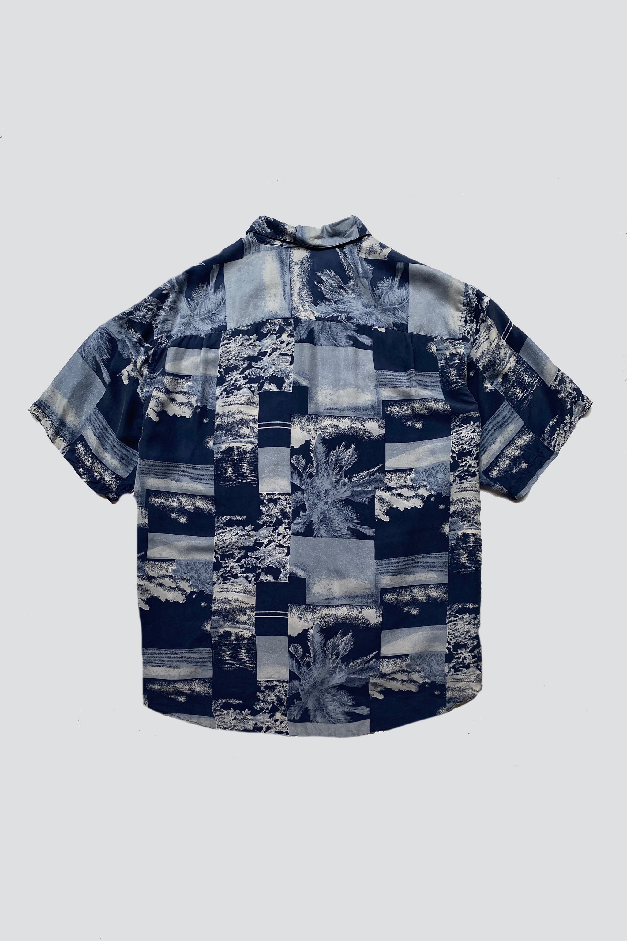 Blue Silk Sea Square Print Button Up