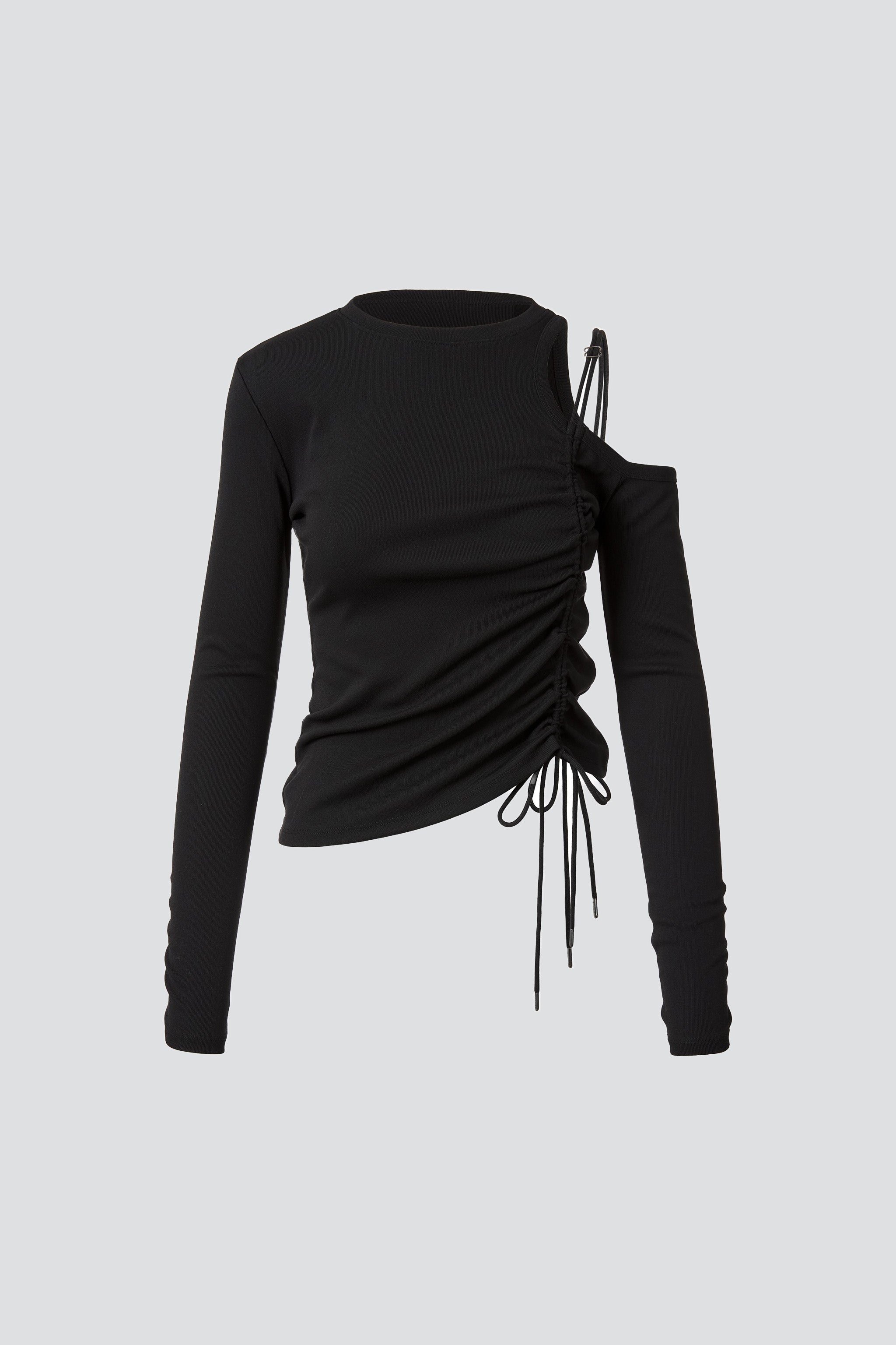 Black Cut Out Drawstring T-Shirt
