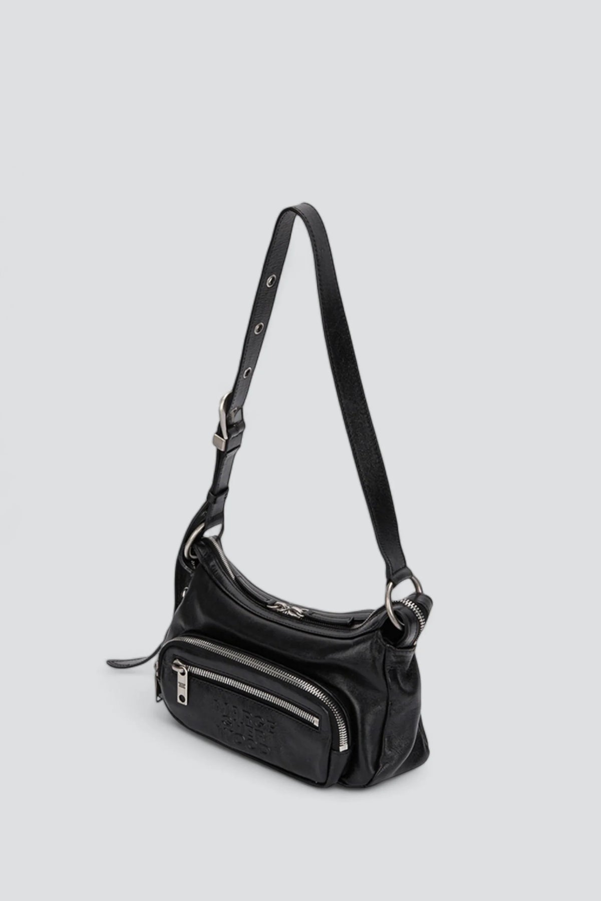 Black Glossy Plain Outpocket Hobo Mini - Marge Sherwood Black Glossy Plain Outpocket Hobo Mini - Marge Sherwood