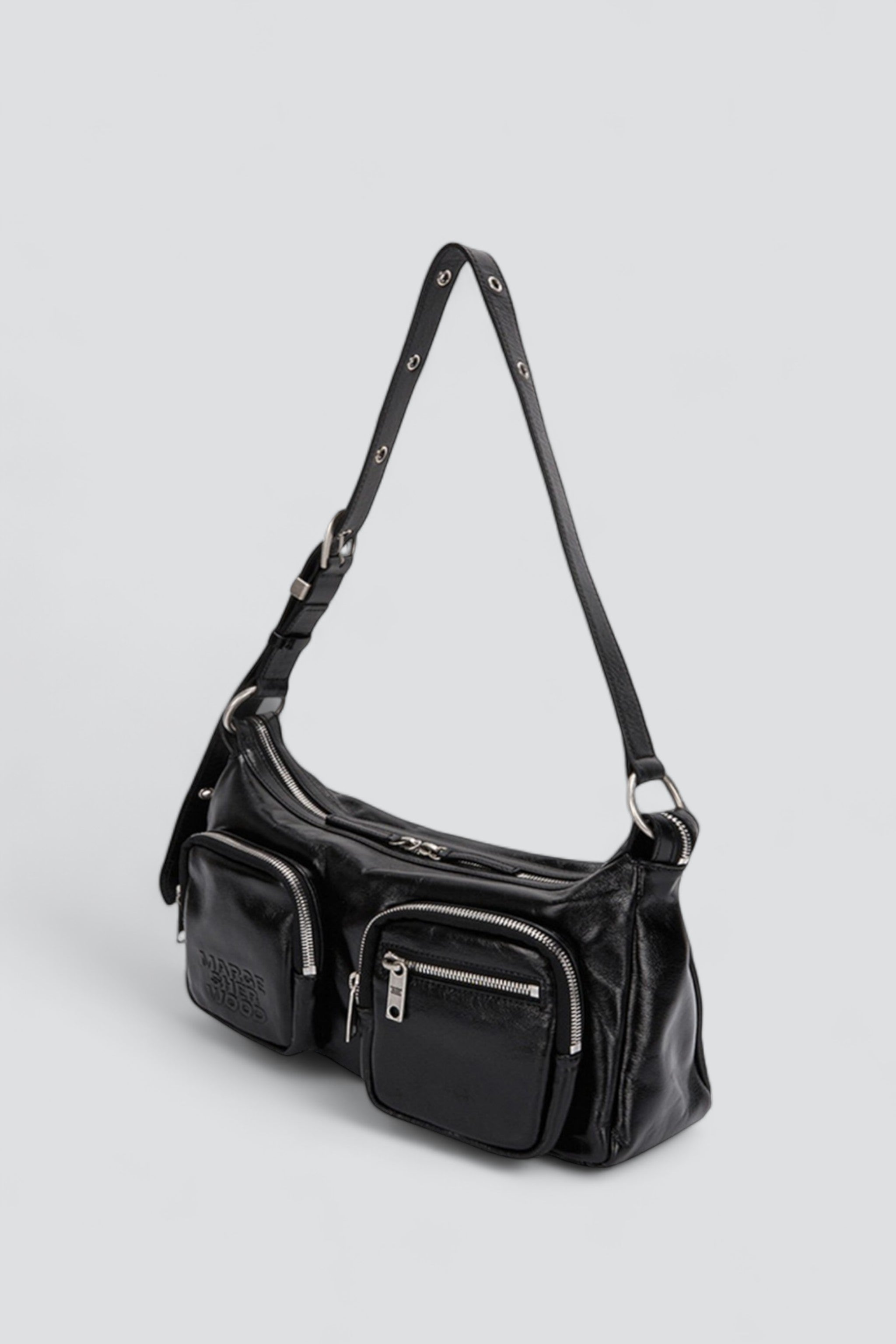 Black Glossy Plain Outpocket Hobo