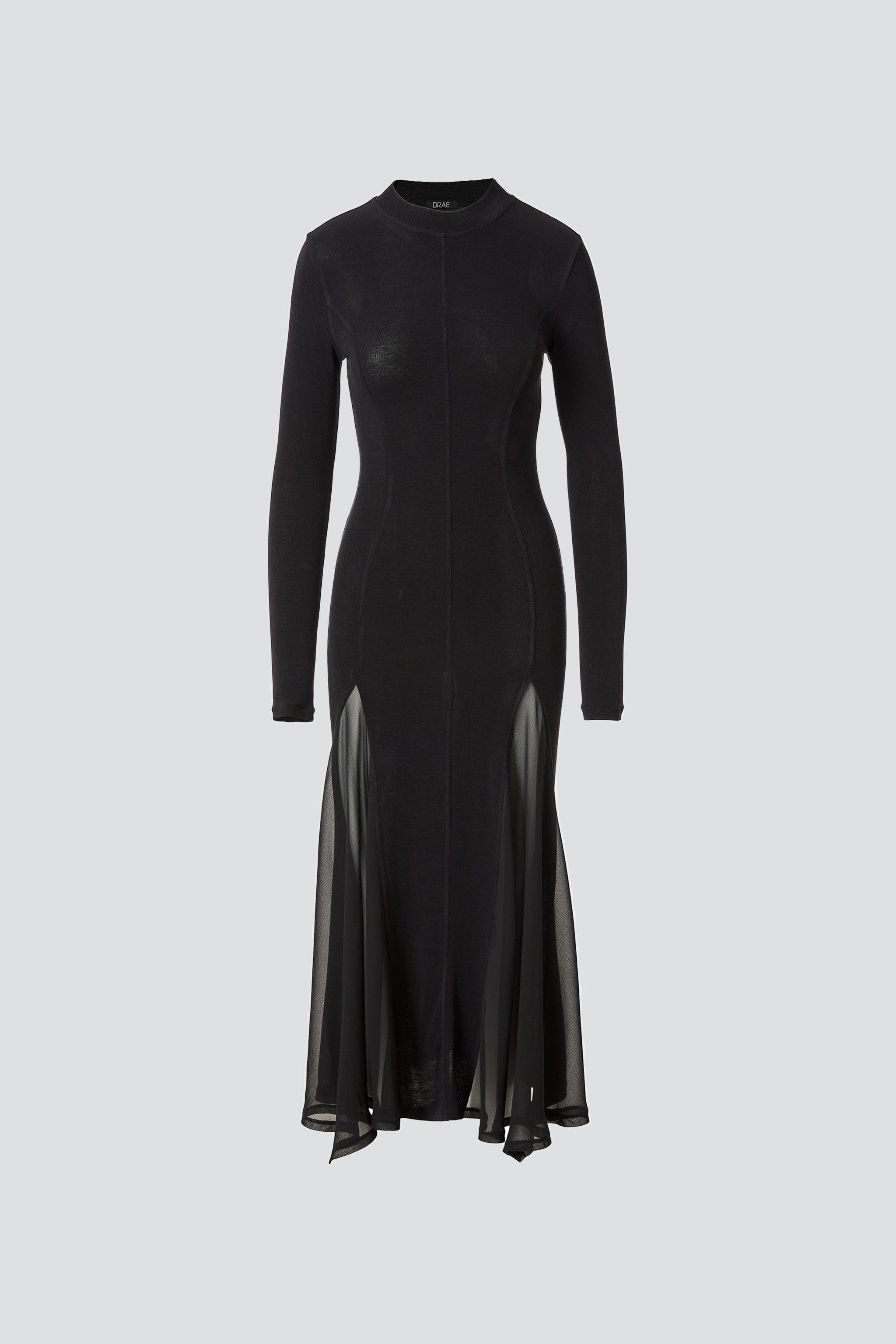 Black Sheer Panel Jersey Maxi Dress