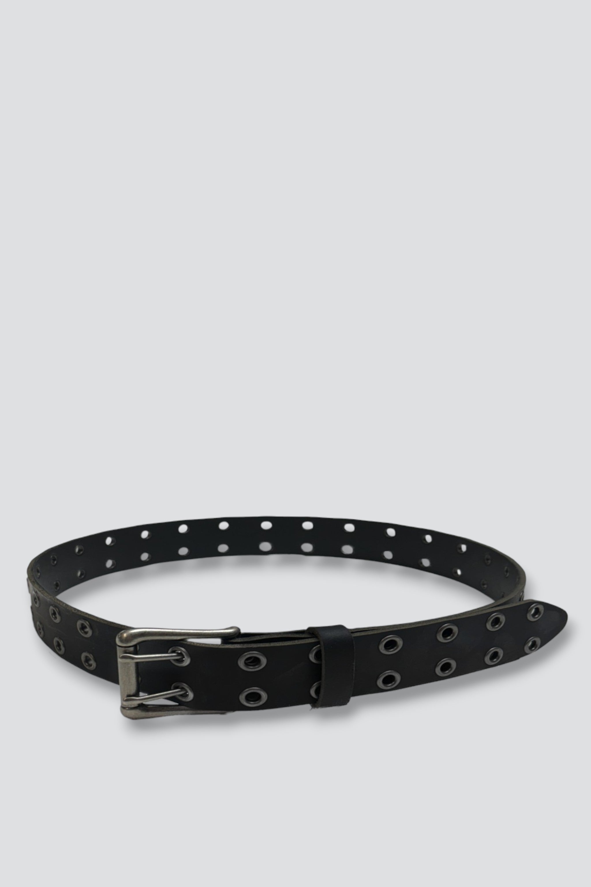 Black Leather Double Eyelet Belt