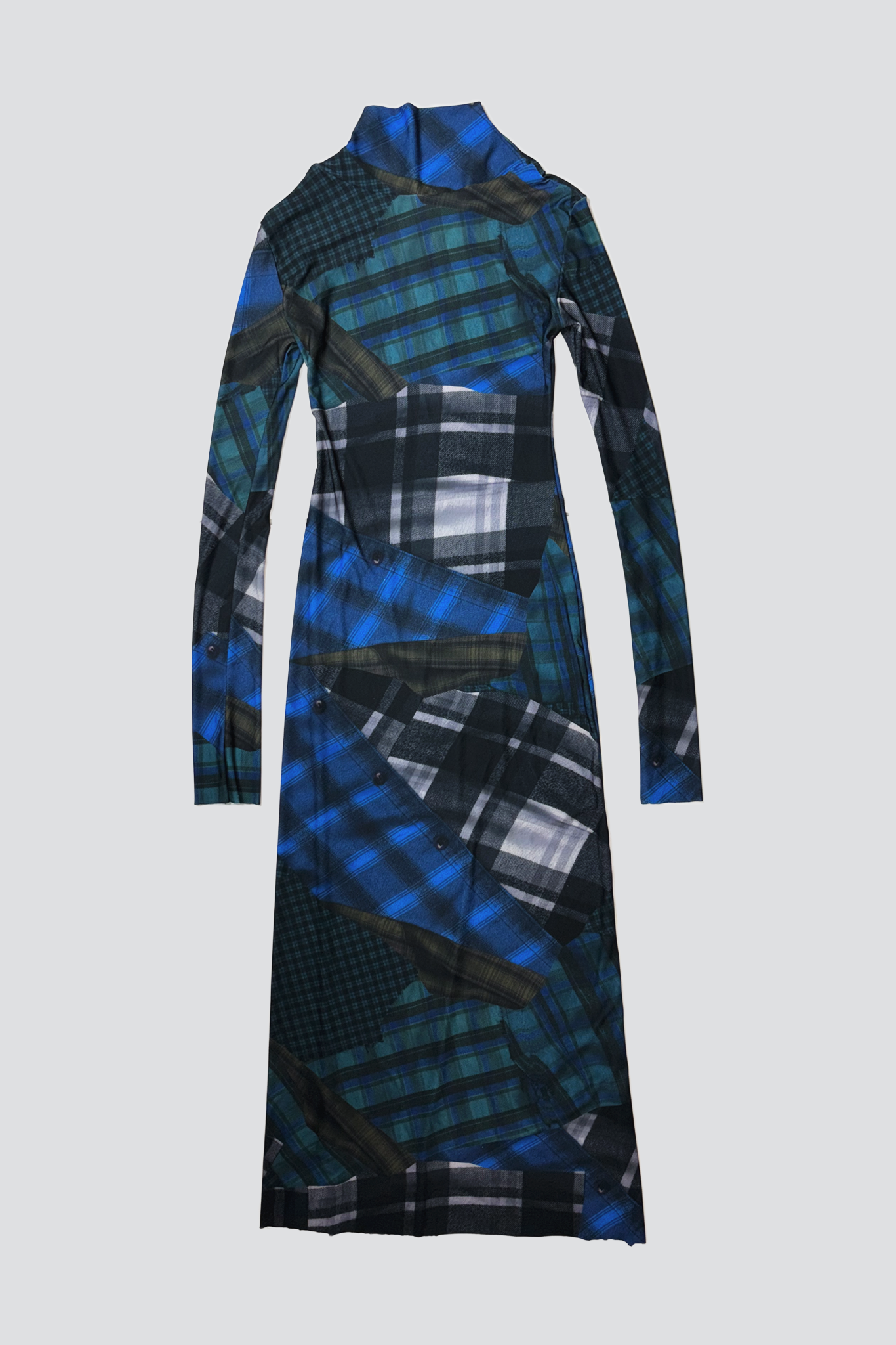 Mixed Flannel Print Jersey Long Sleeve Maxi Dress