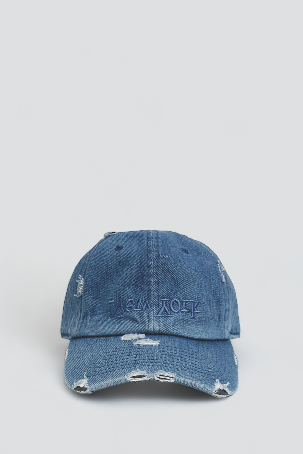 Distressed New York Embroidered Hat - Light Denim