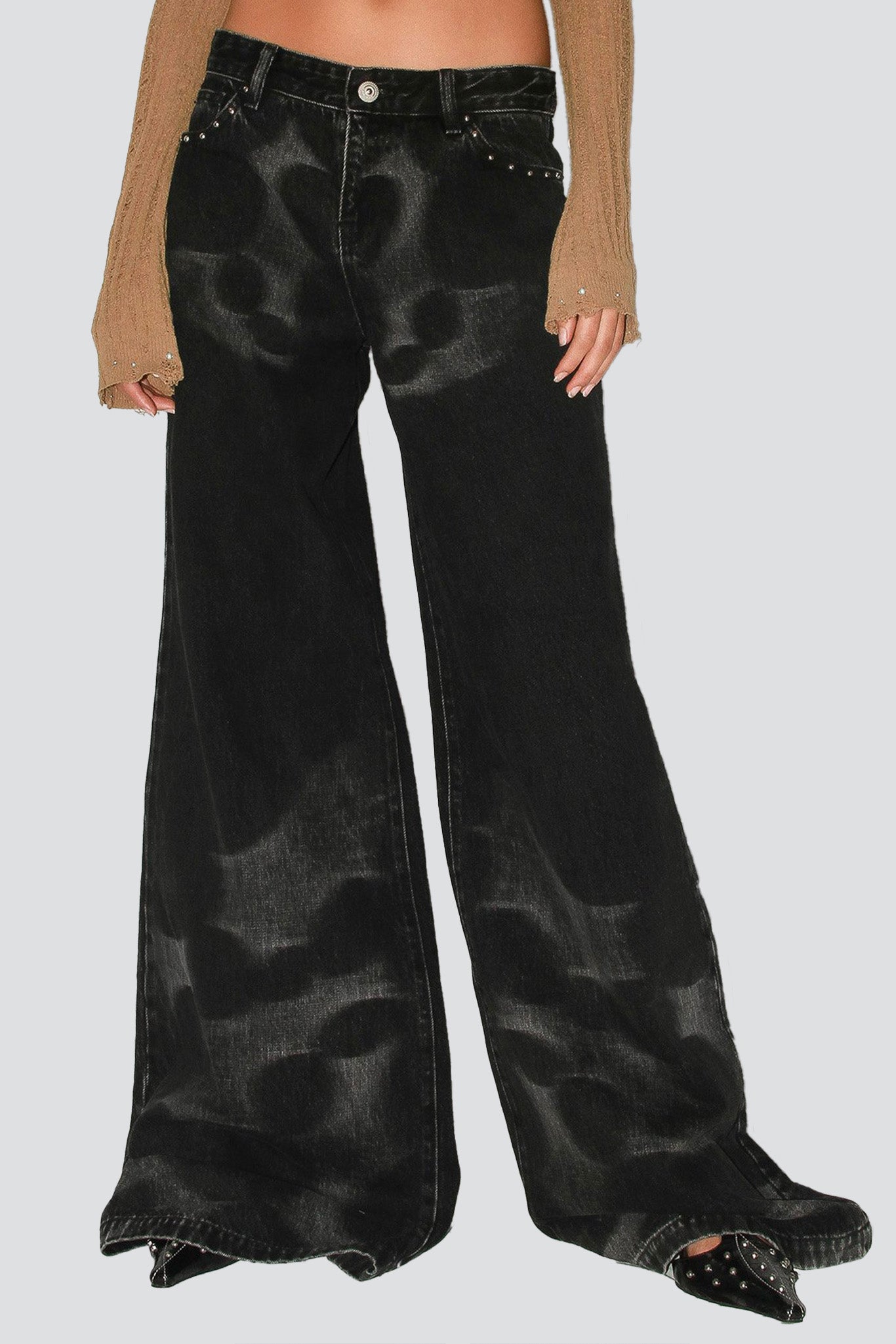 Onyx/Pearl Denim Print Baggy Jeans