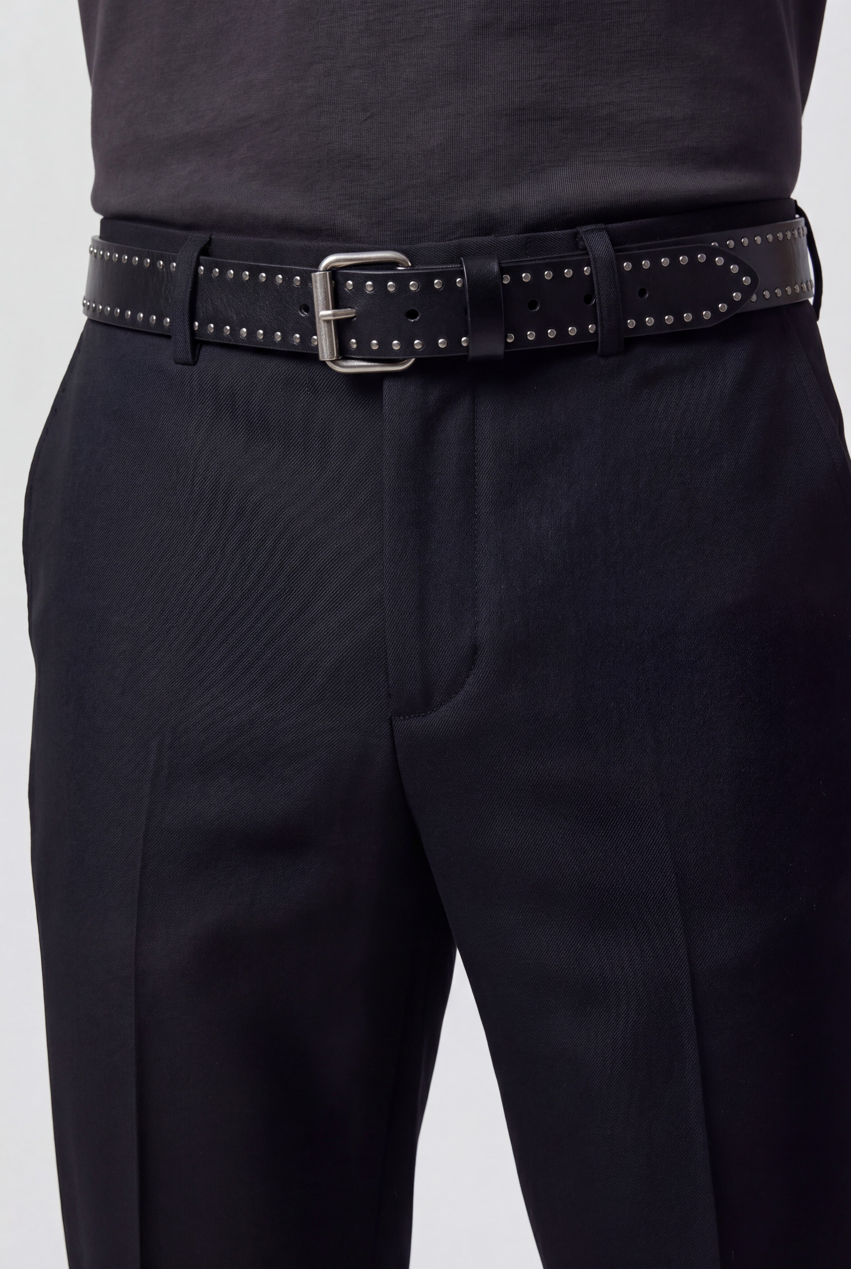 Black Leather Wide Double Stud Belt - Assembly New York