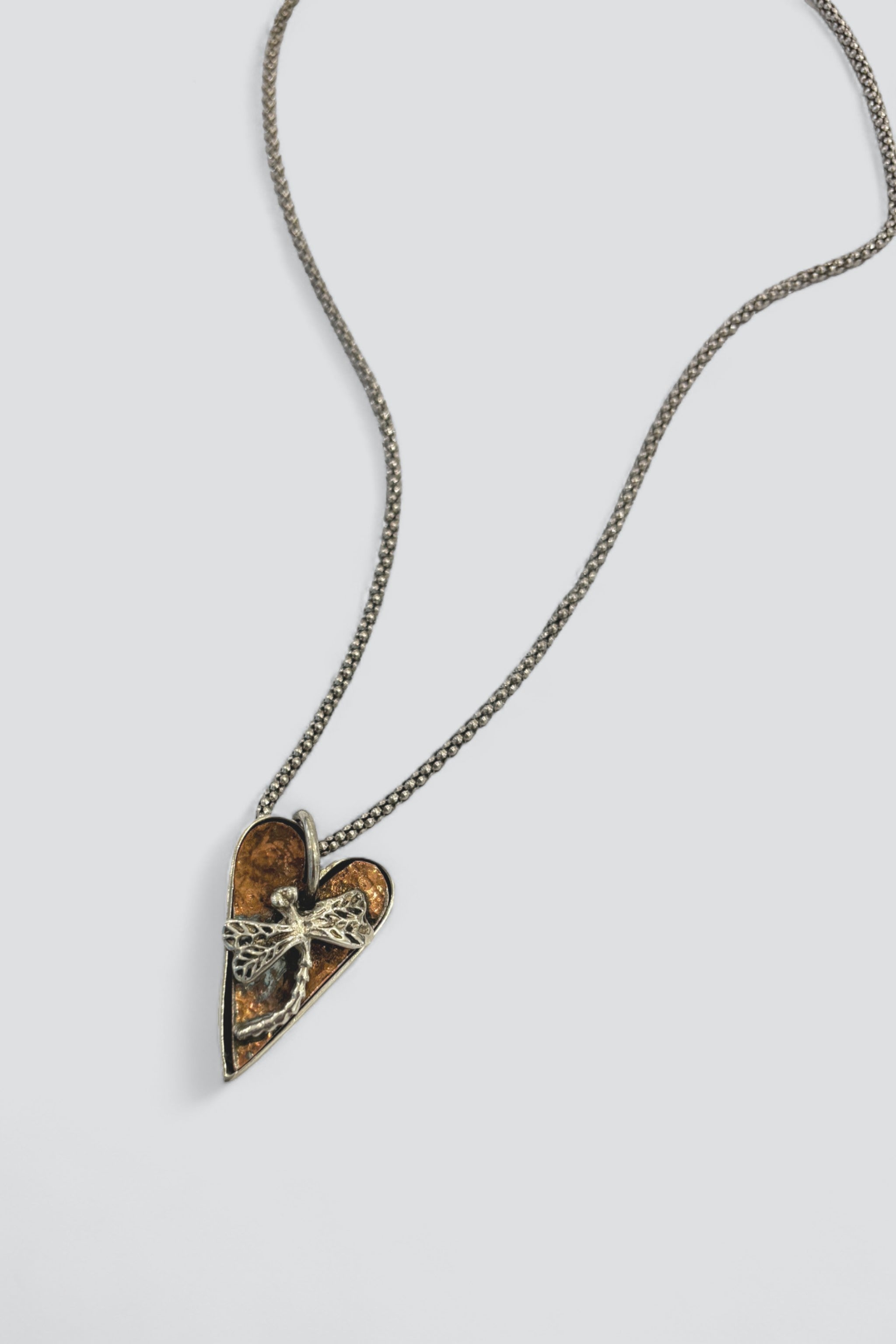 Sterling Silver and Bronze Dragonfly Pendant Necklace