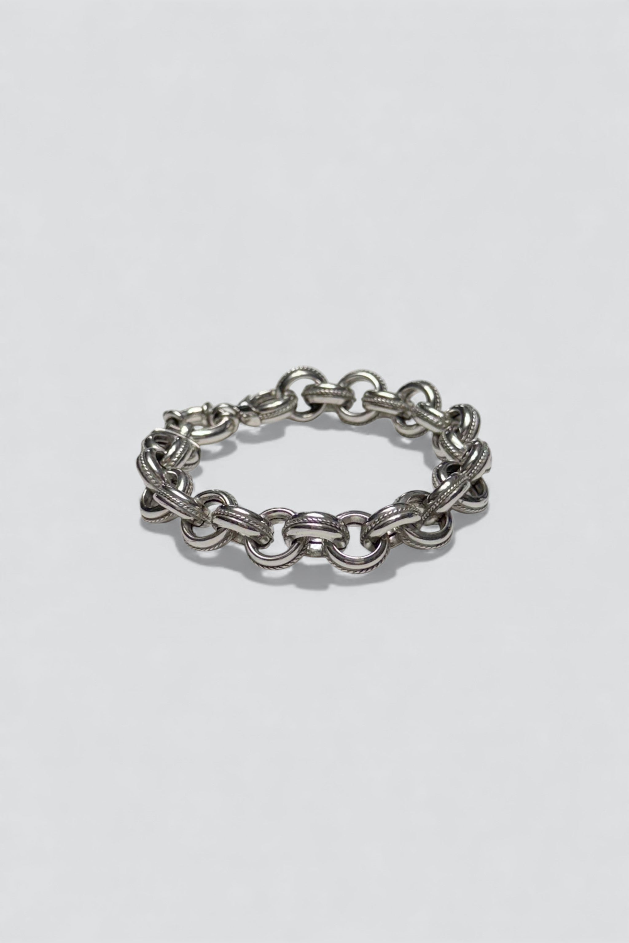 Sterling Silver Chunky Textured Oval Link Bracelet - Vintage