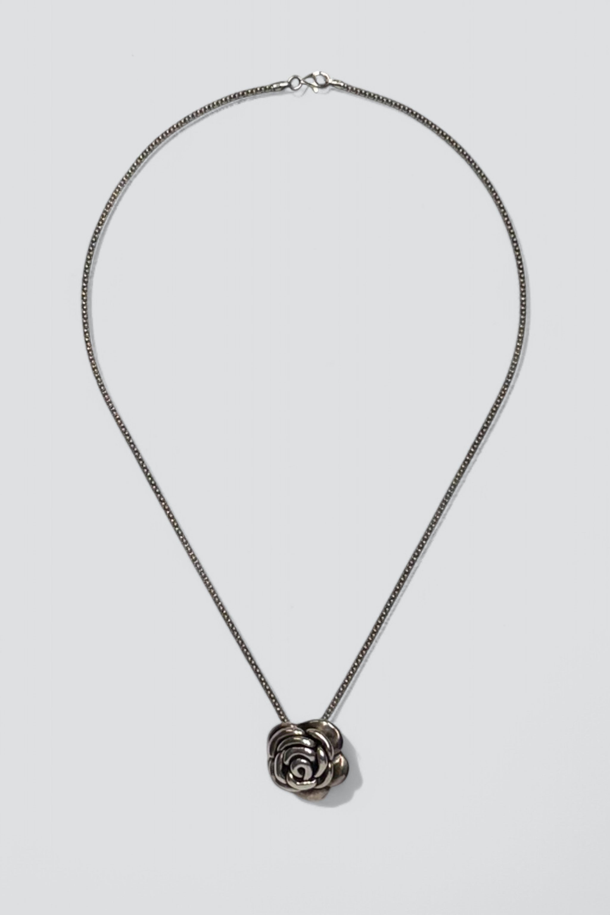 [PRIMAUTE] 韓国☆925 Silver☆Black mid flower Necklace 925 Sterling Silver Cubic Zirconia Mis 15 Años Flower