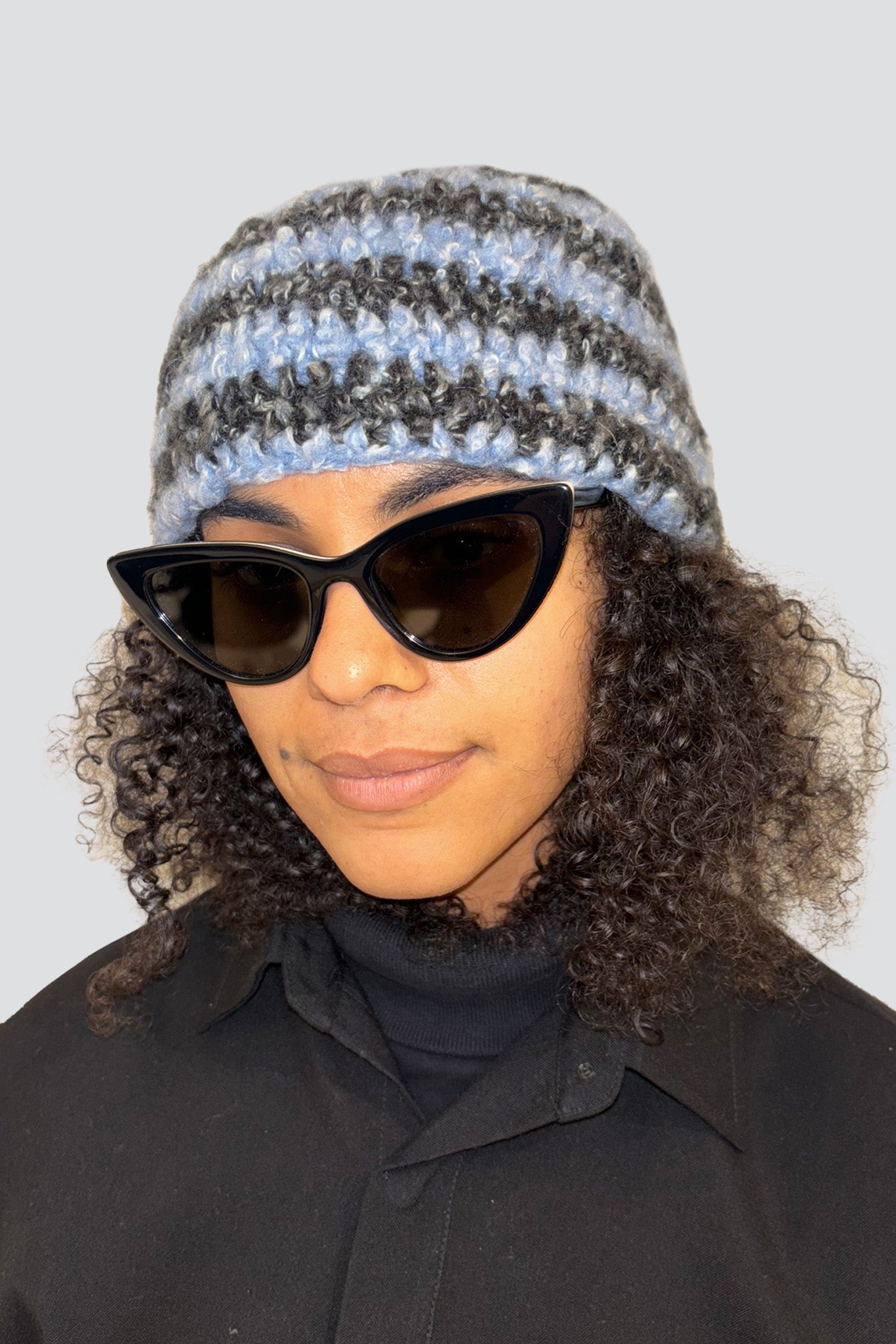 Wool Sky / Charcoal Stripe Roller Hat