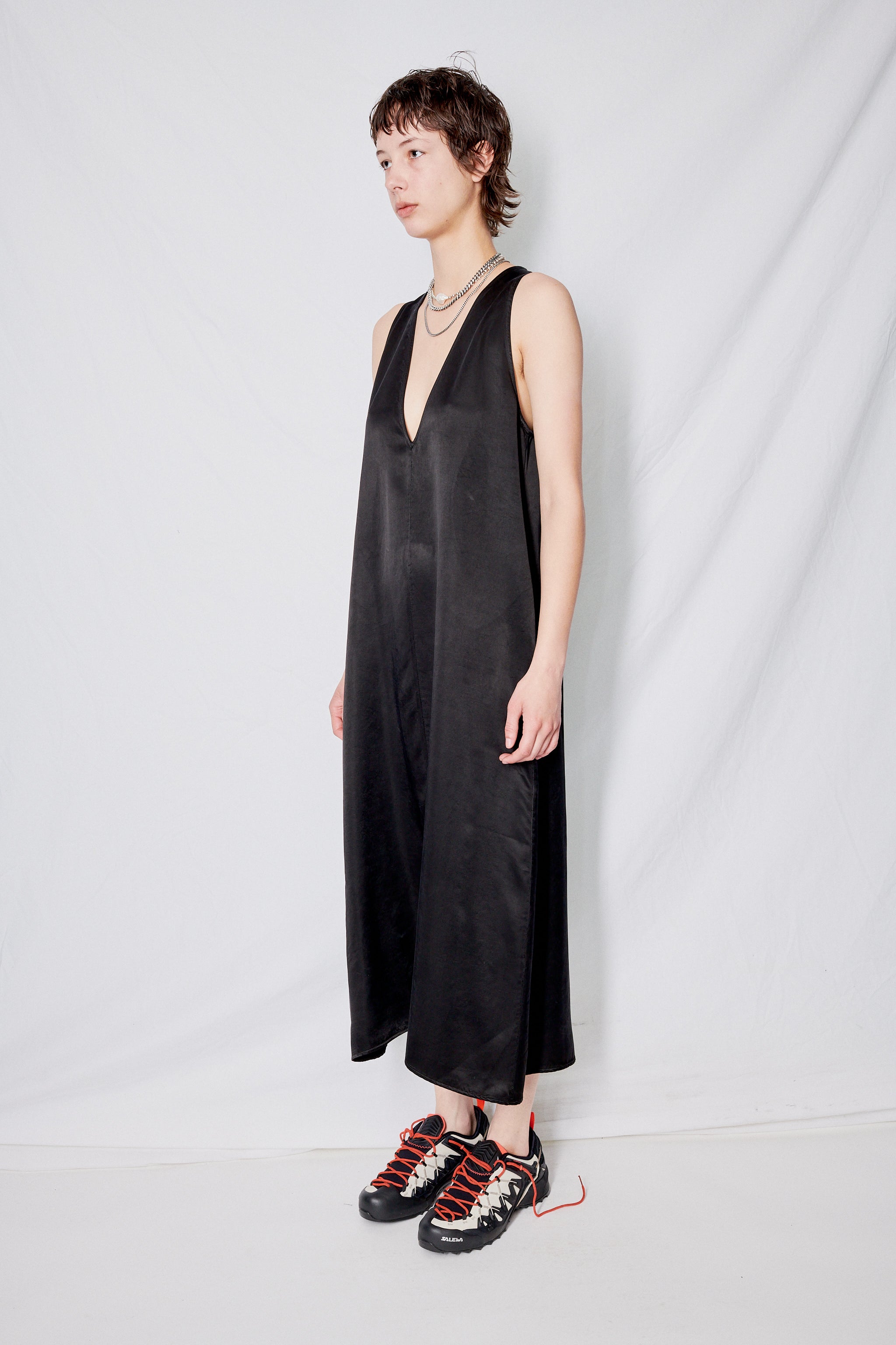 Black Cupro Trapeze Dress