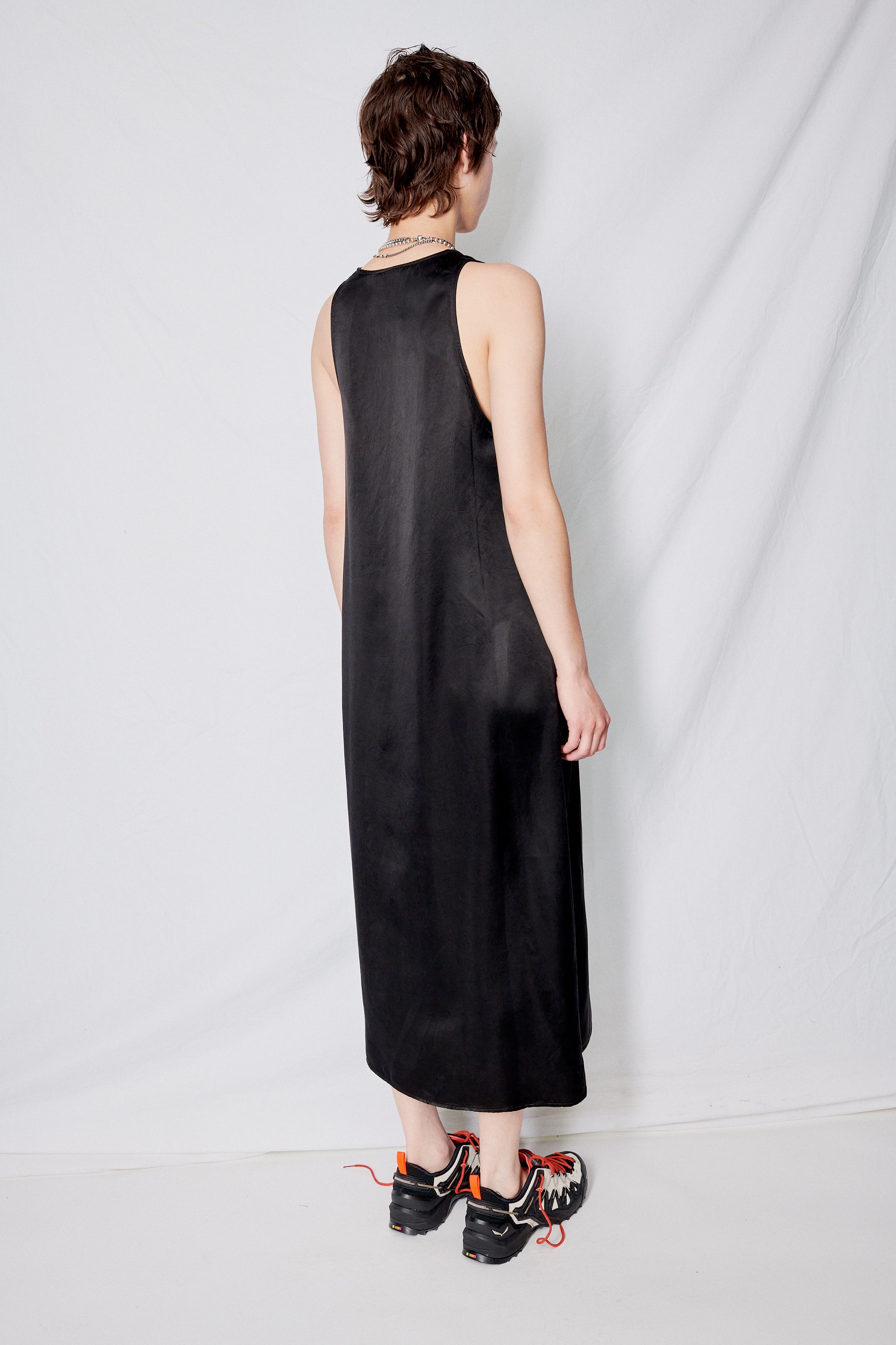 Black Cupro Trapeze Dress