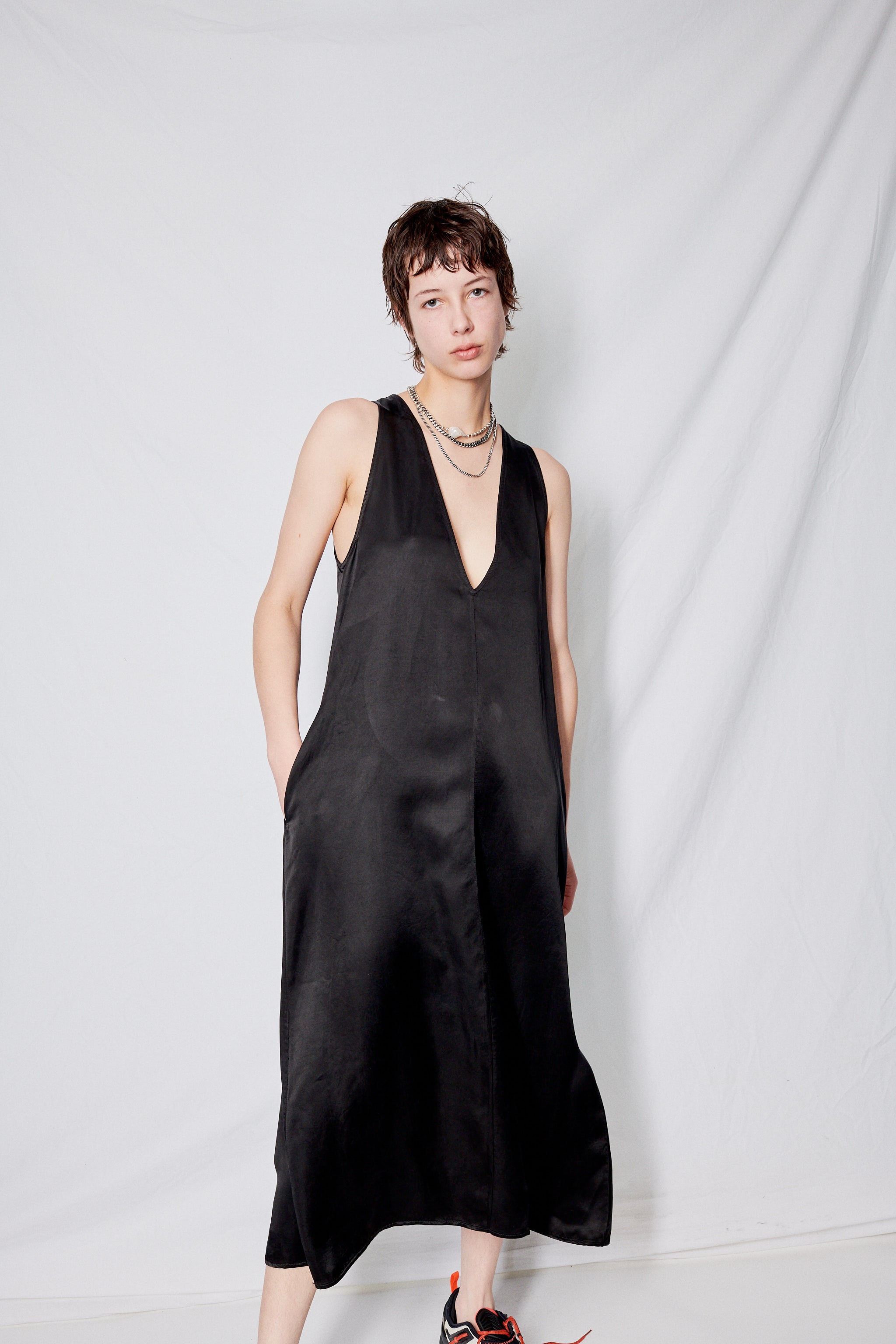 Black Cupro Trapeze Dress