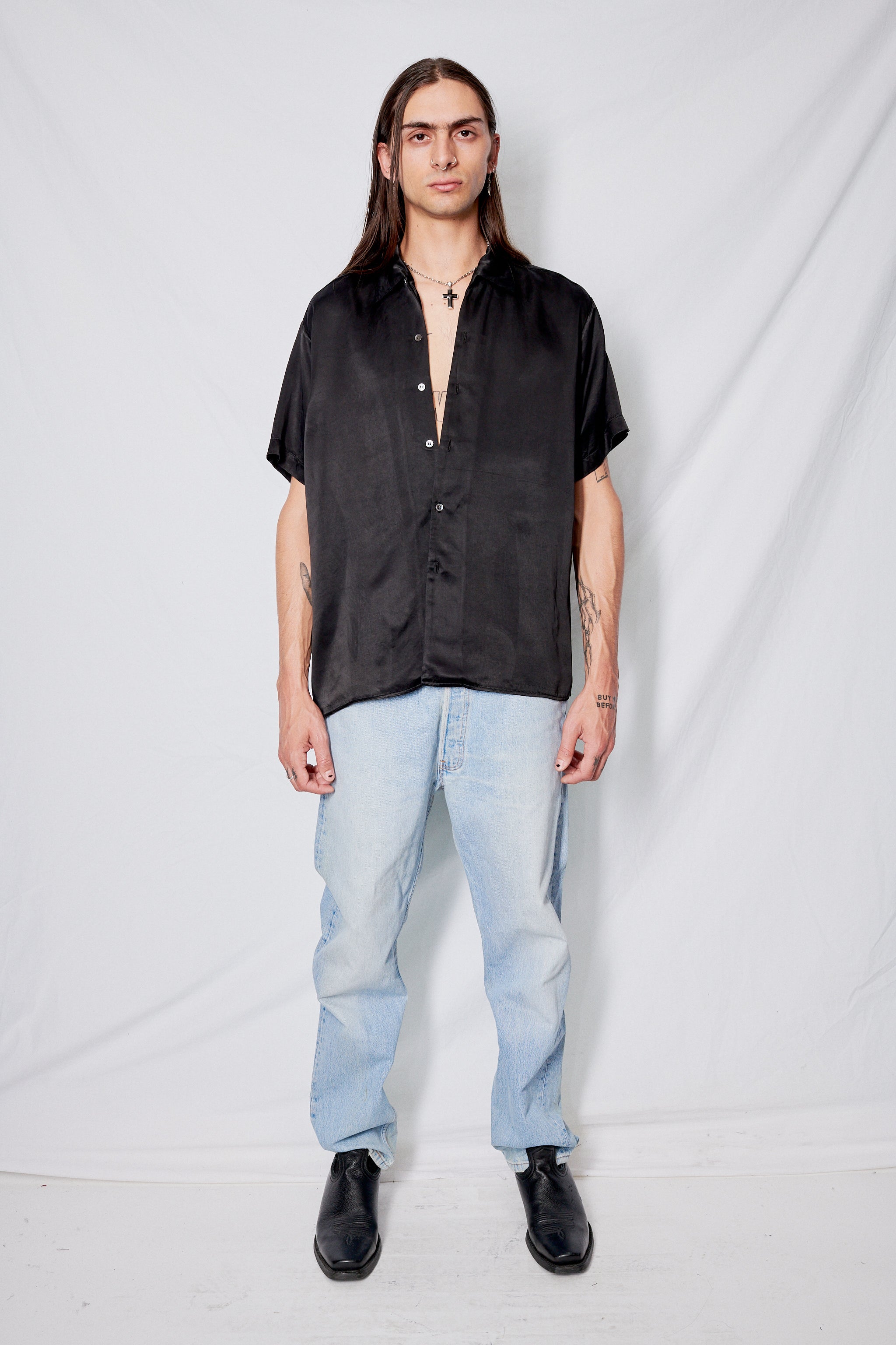 Black Cupro Camp Shirt