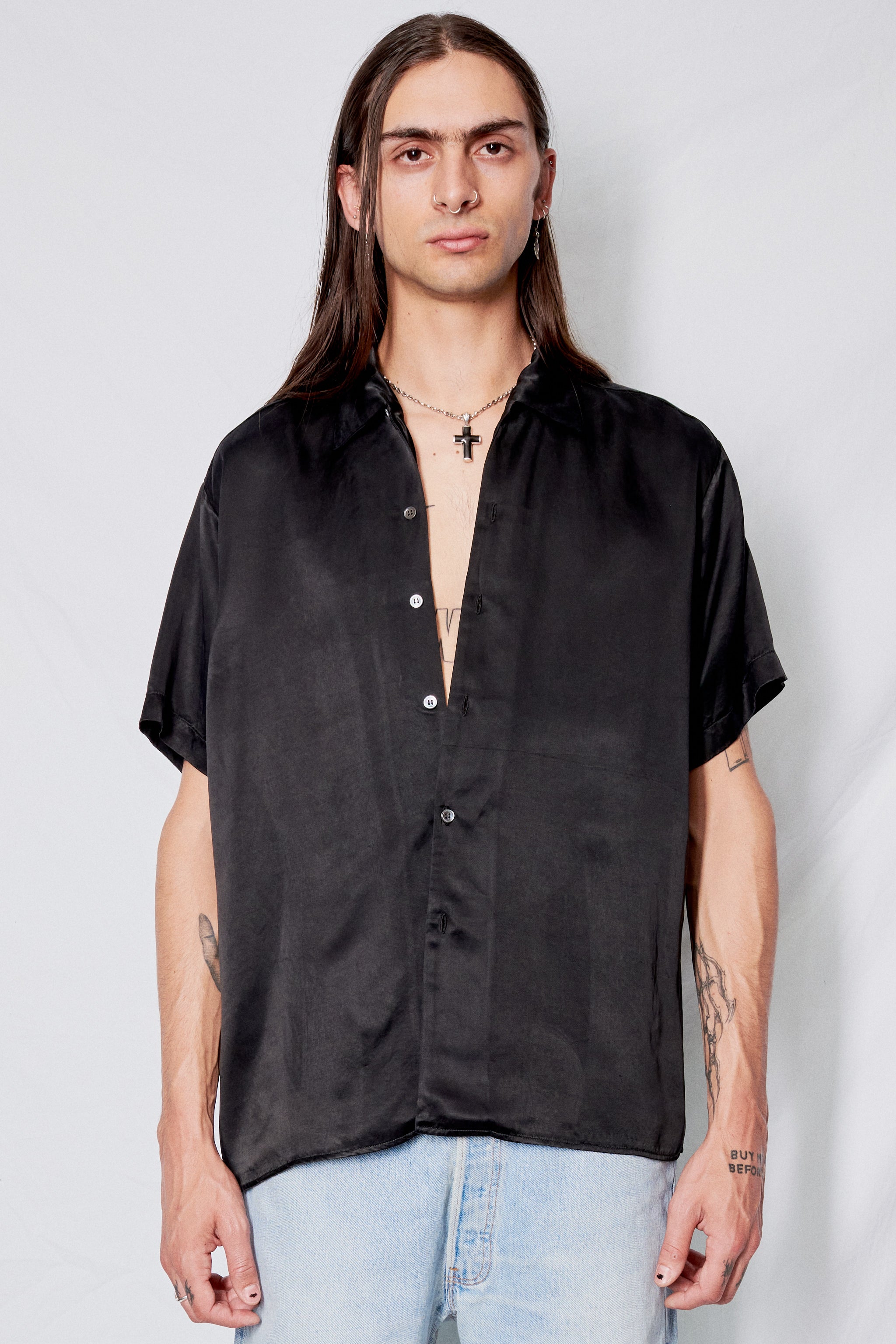 Black Cupro Camp Shirt