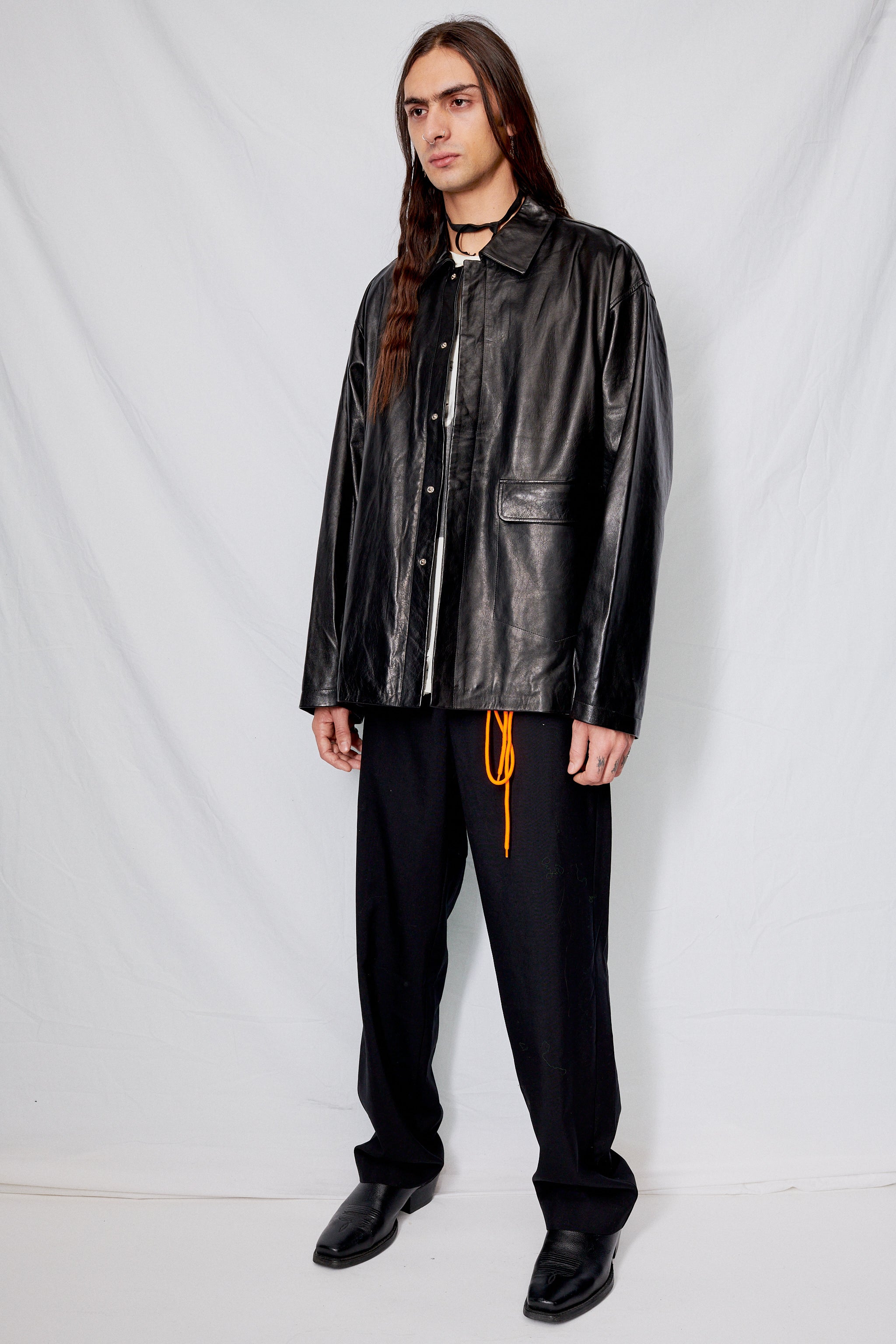 Black Leather Snap Shirtcoat