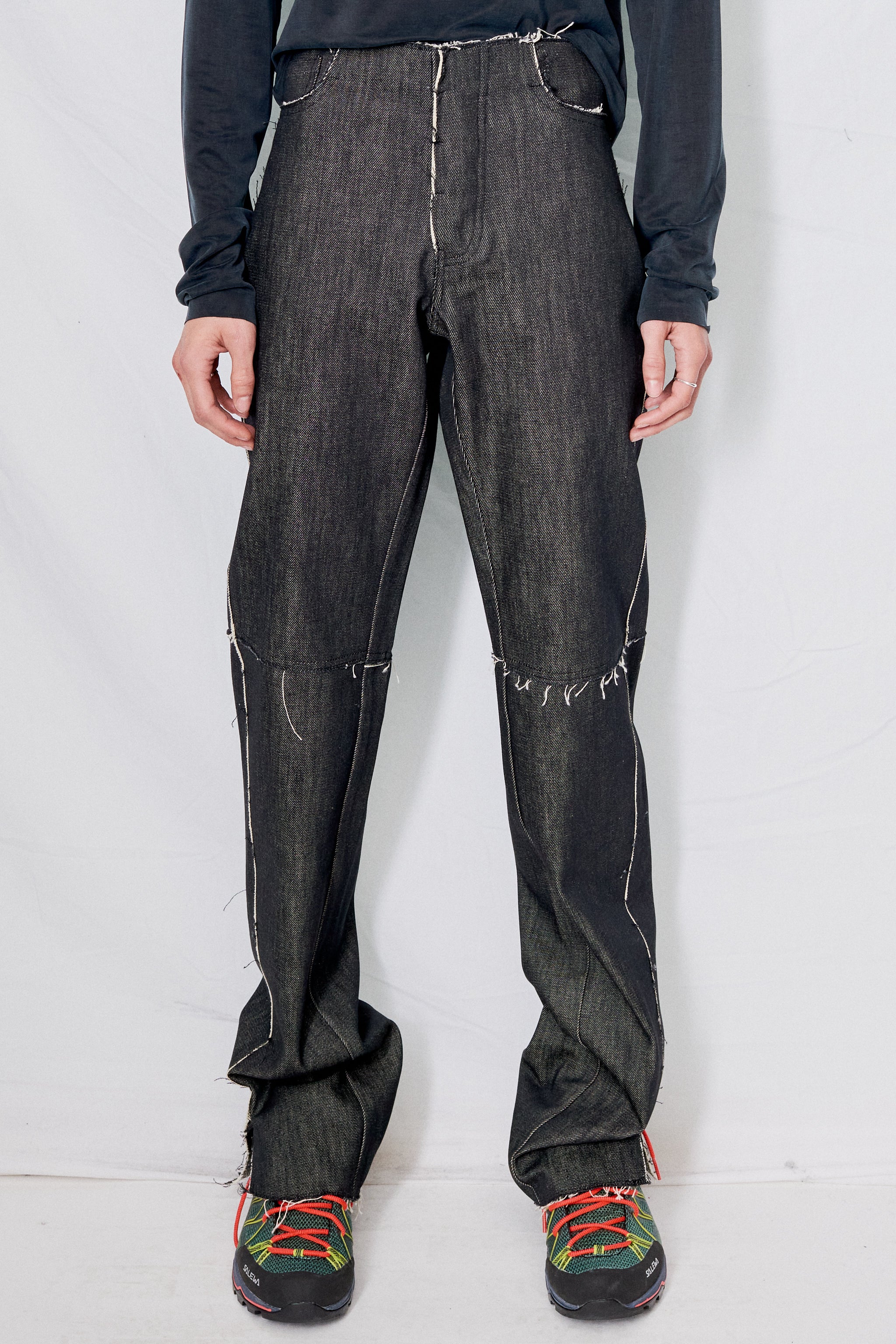 No.155 Black Denim Slit Trousers