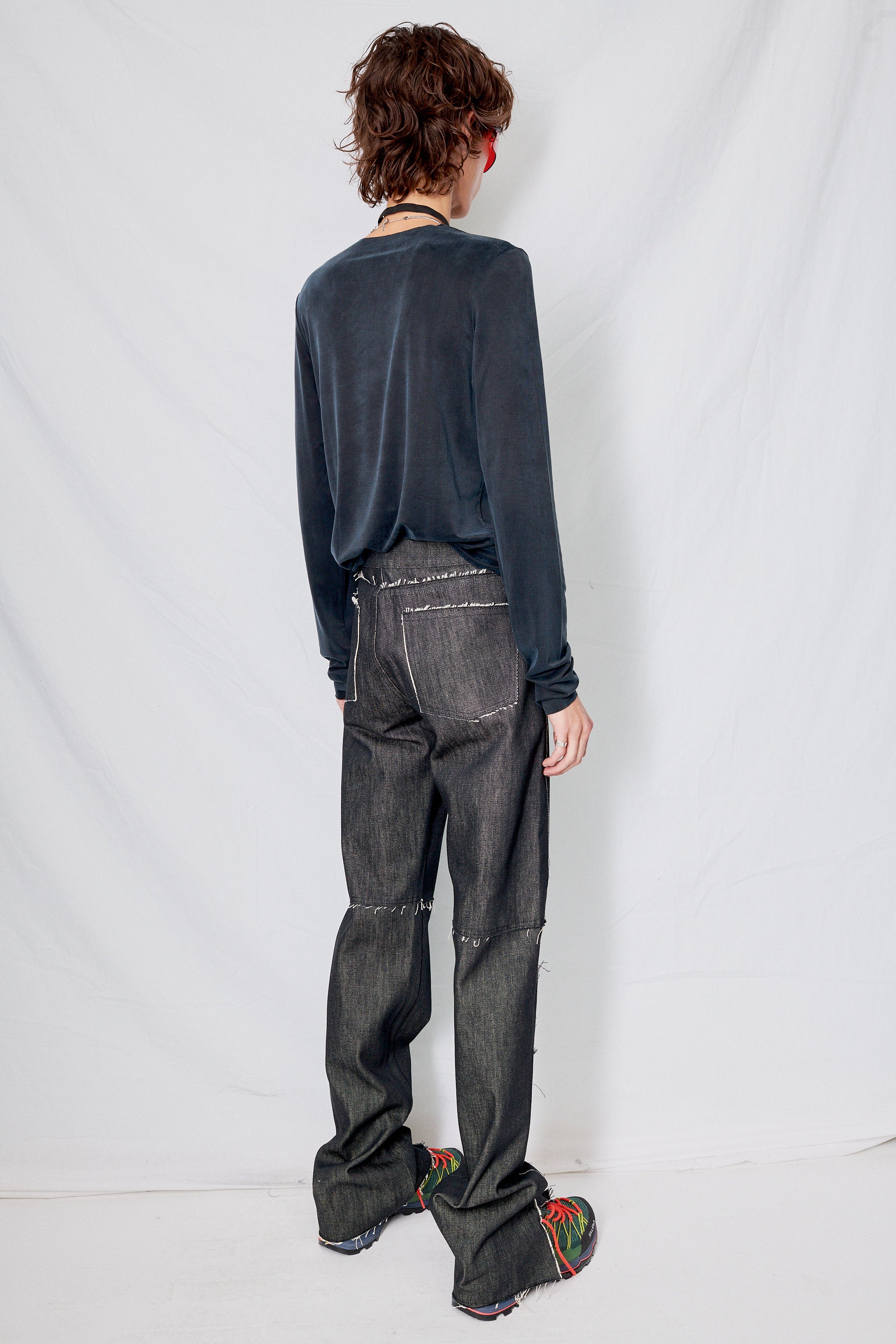 No.155 Black Denim Slit Trousers