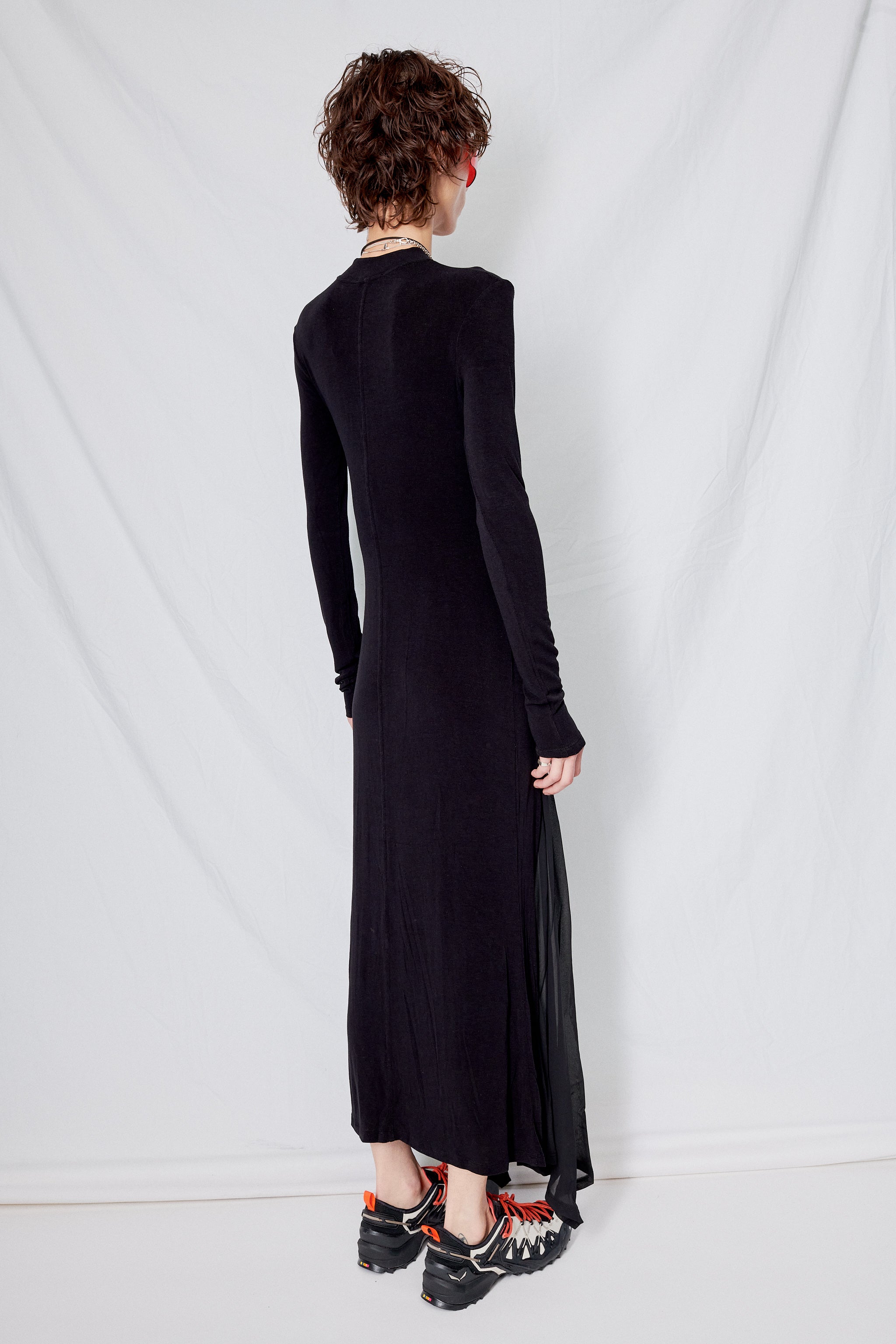 Black Sheer Panel Jersey Maxi Dress