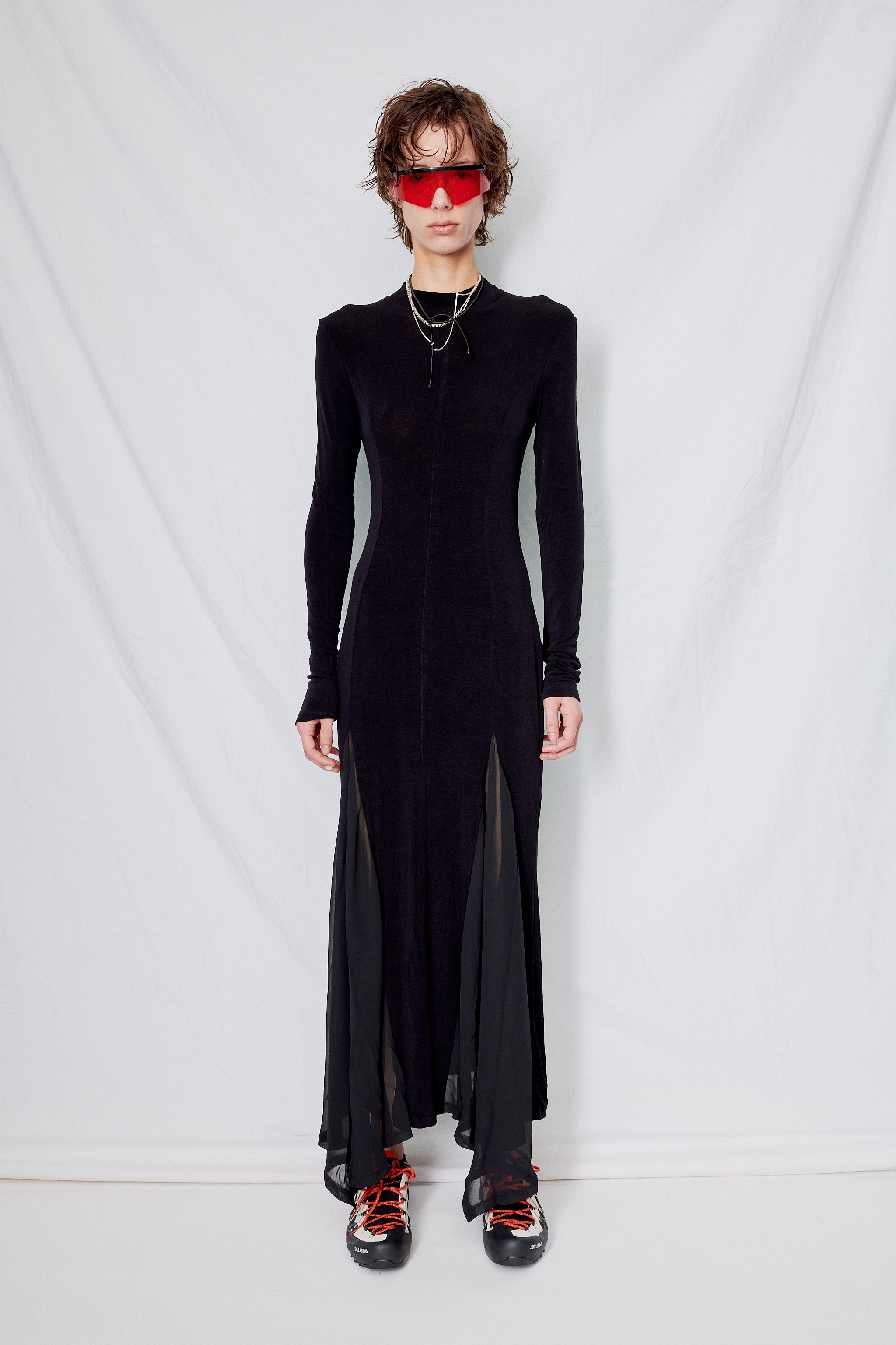 Black Sheer Panel Jersey Maxi Dress