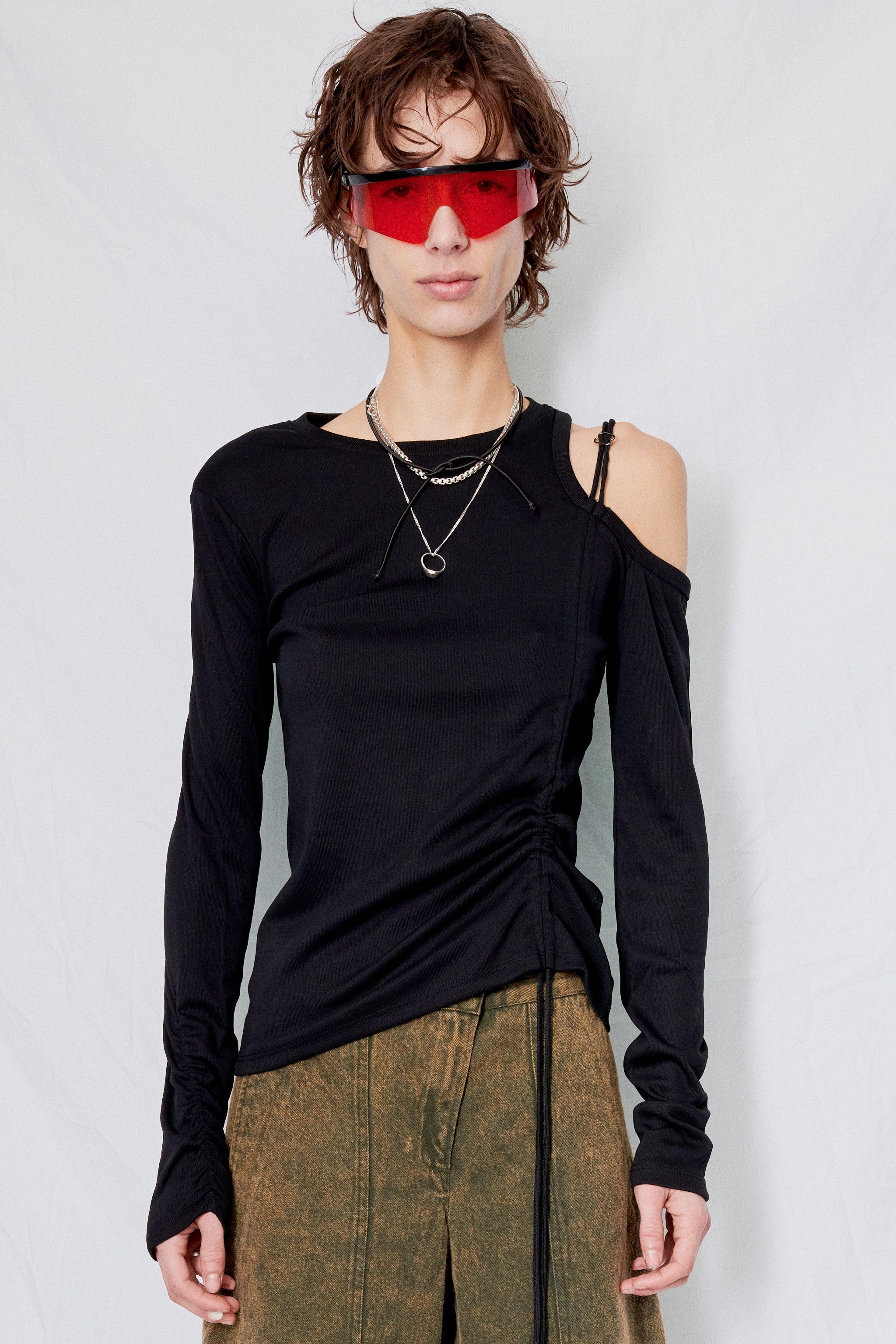 Black Cut Out Drawstring T-Shirt