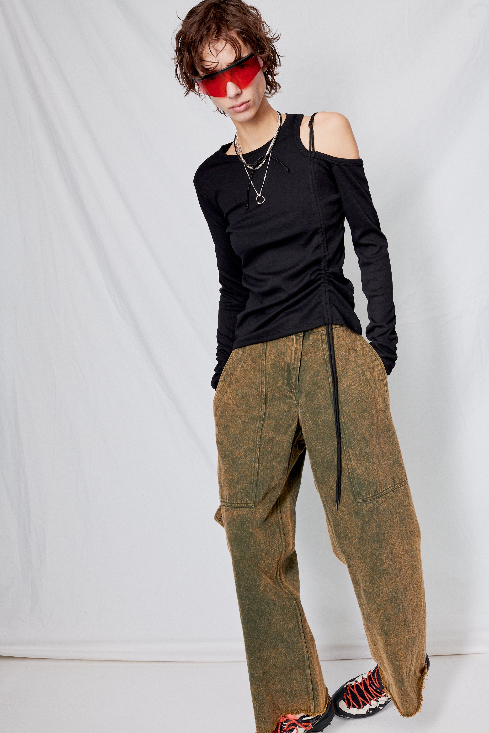 Black Cut Out Drawstring T-Shirt