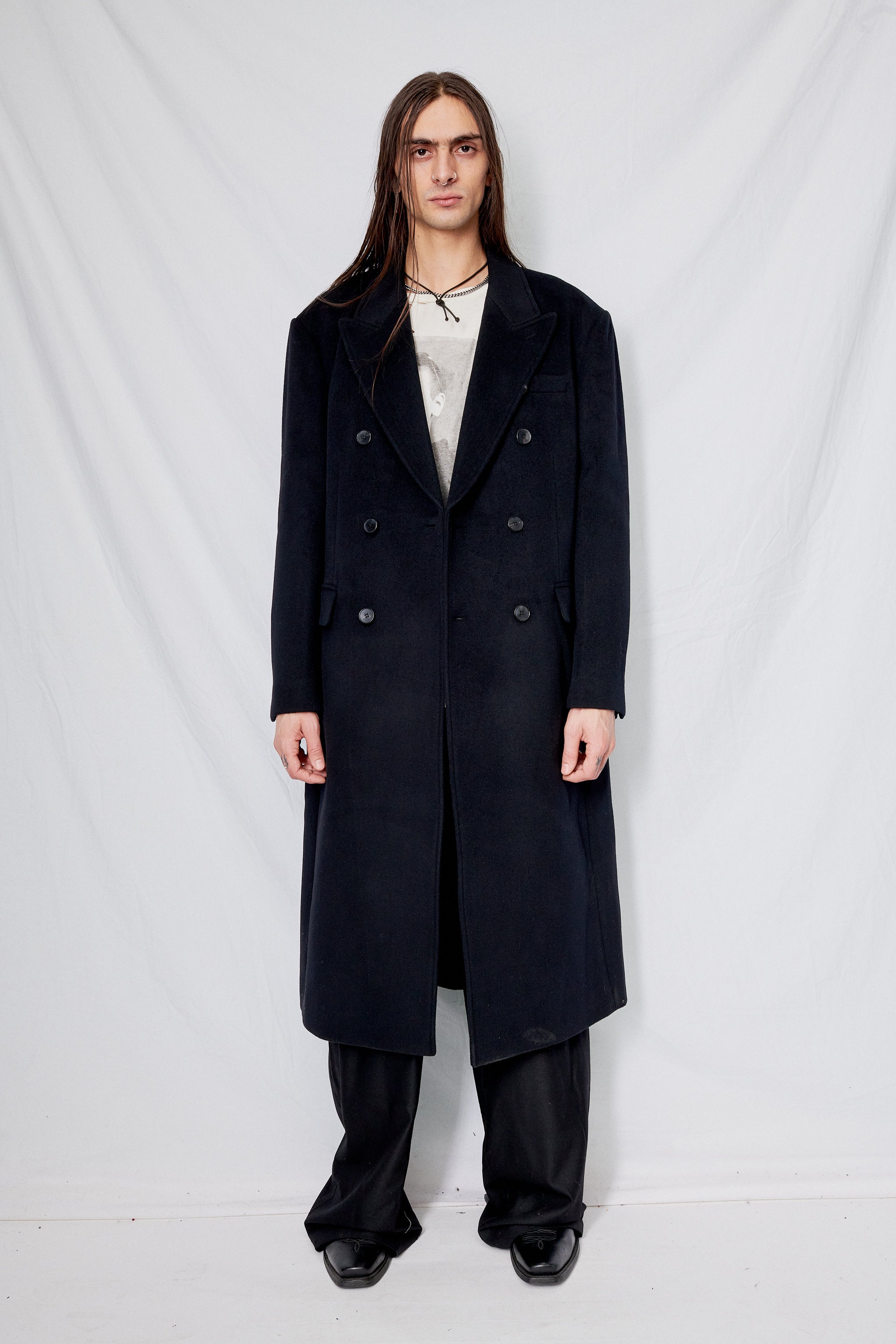 Unisex Black Wool Tailored Double Breast Coat