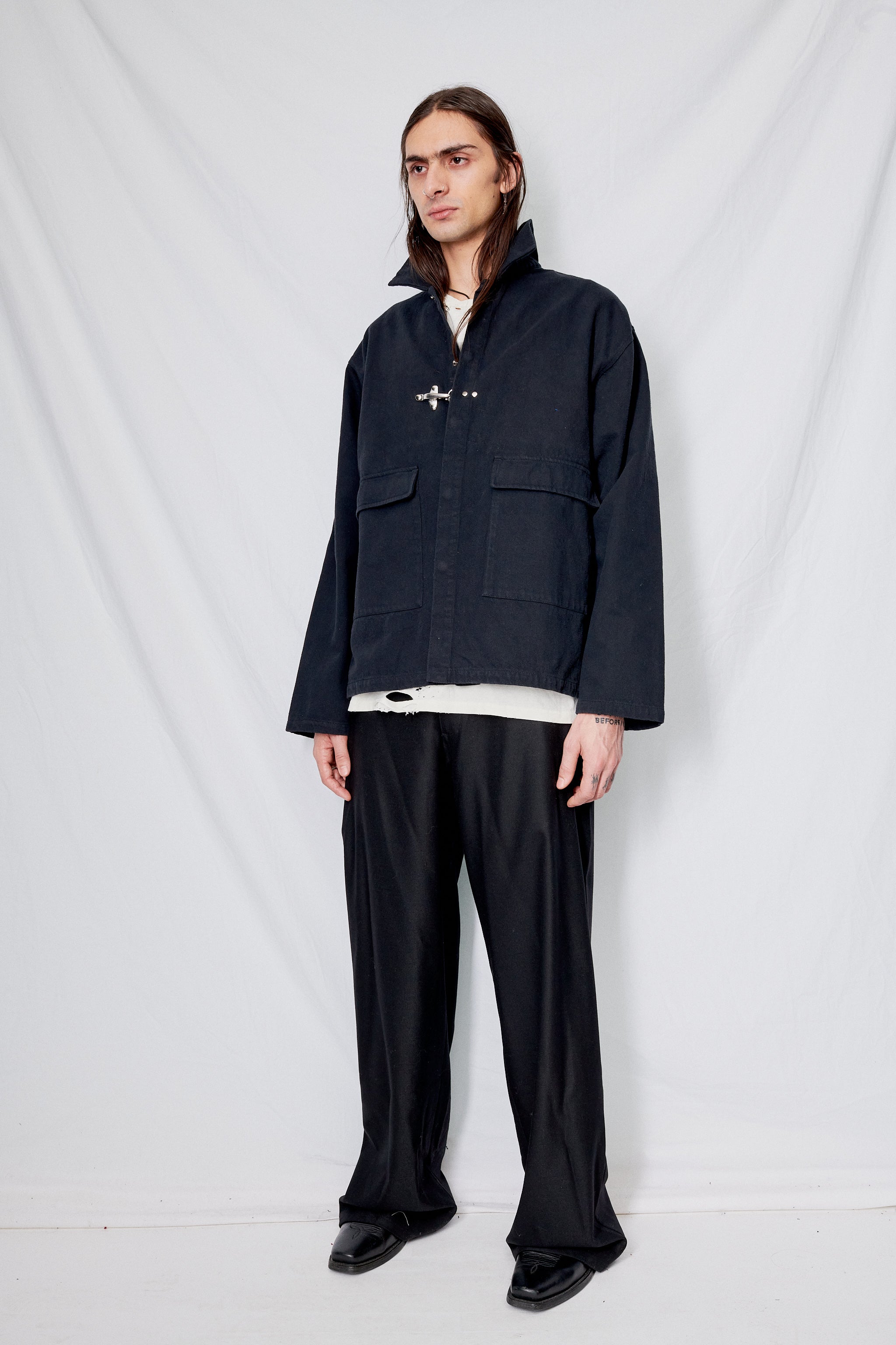 Black Denim Fireman Utility Jacket