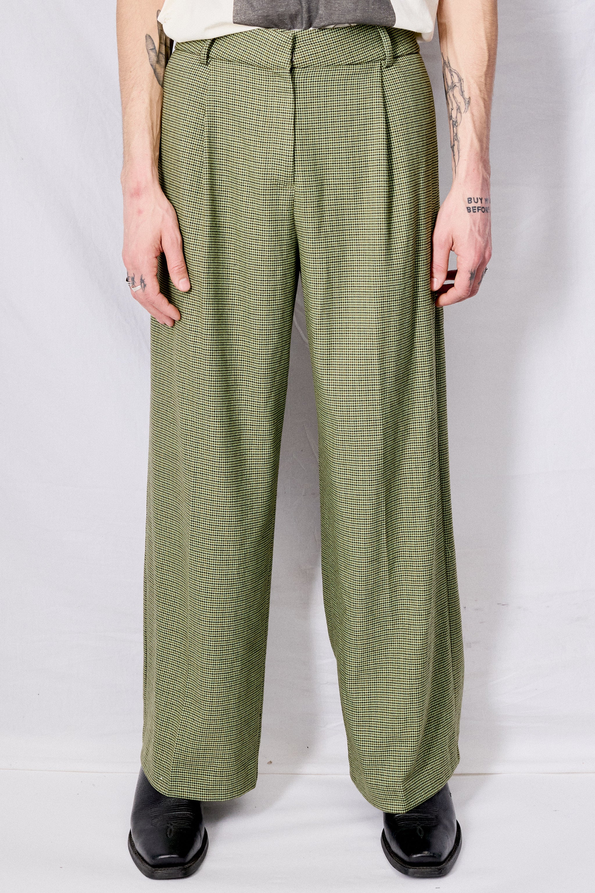 Green Houndstooth Suiting Homme Pant