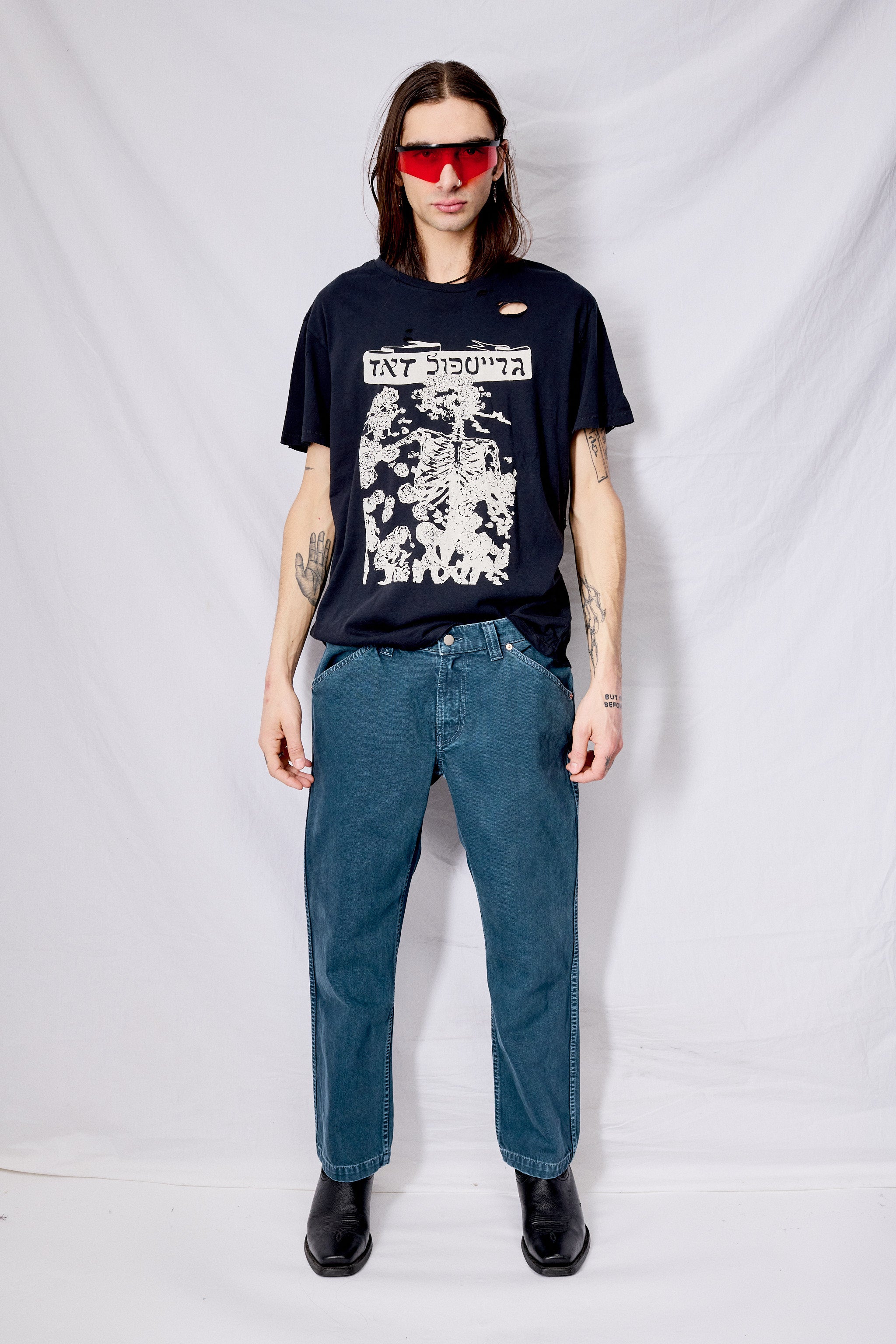 Navy Washed City Work Wide Leg Pant