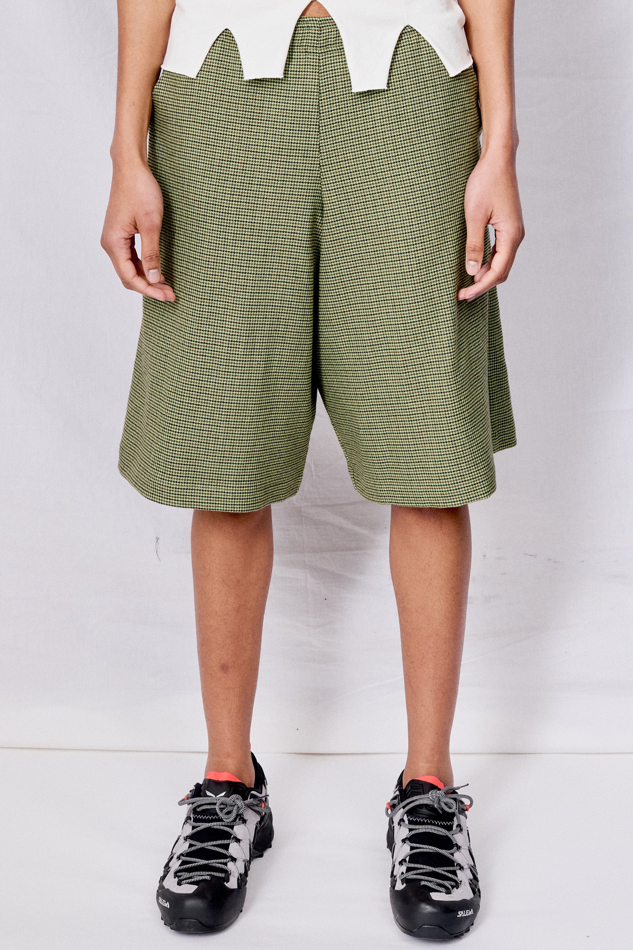 Green Houndstooth Suiting Long Short
