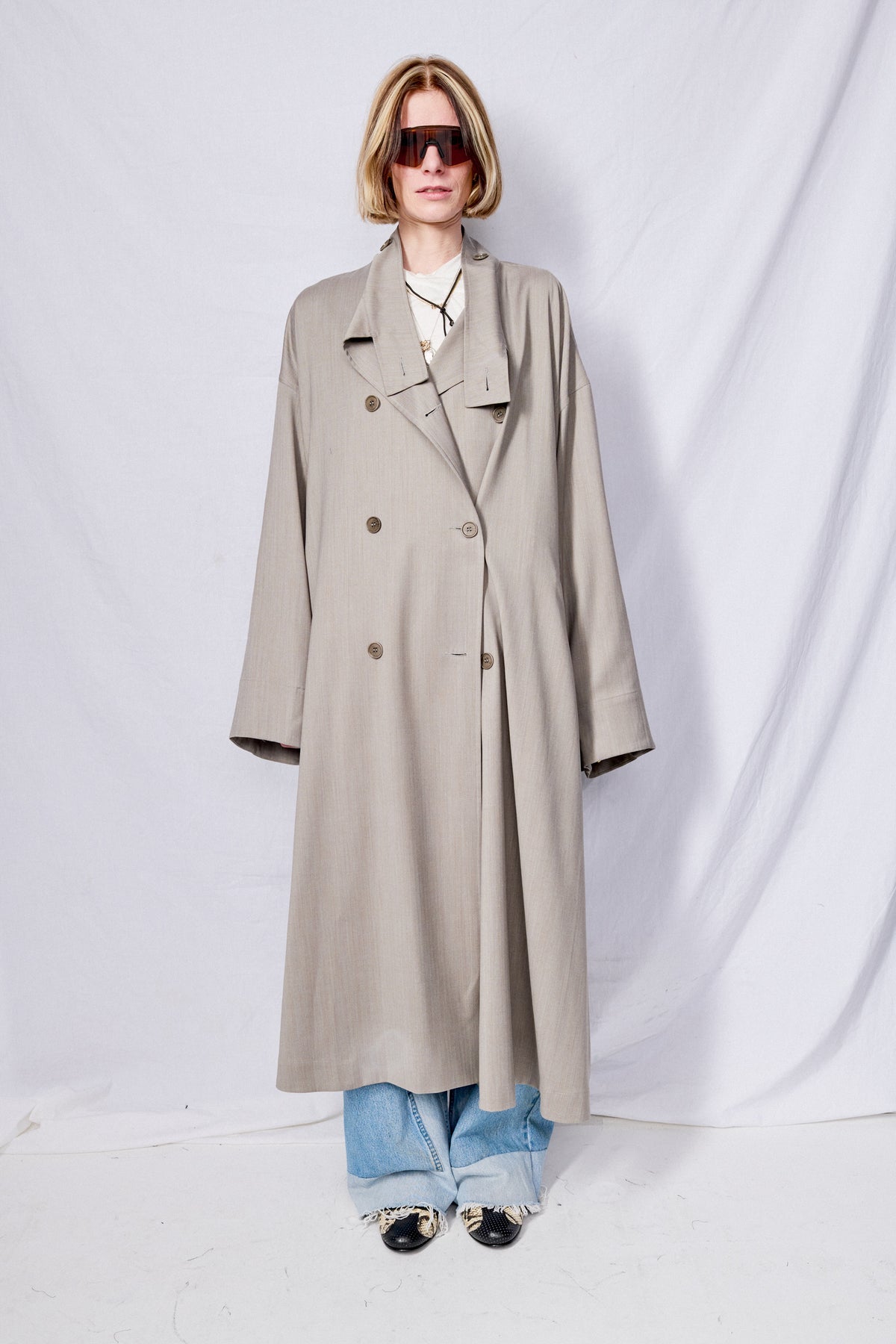 No.65 Grey Rainsystem Summer Wool Oversized Coat - Gabriela Coll 