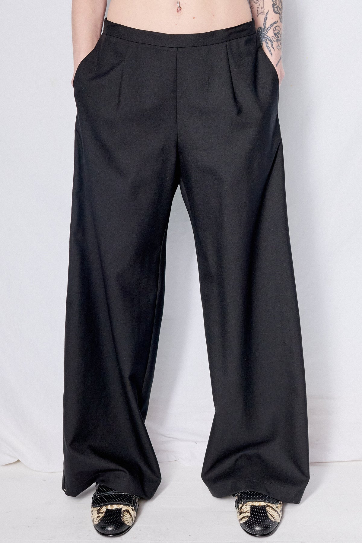 black high waisted wide leg dress pants Black Suiting Side Hook Clean Pant