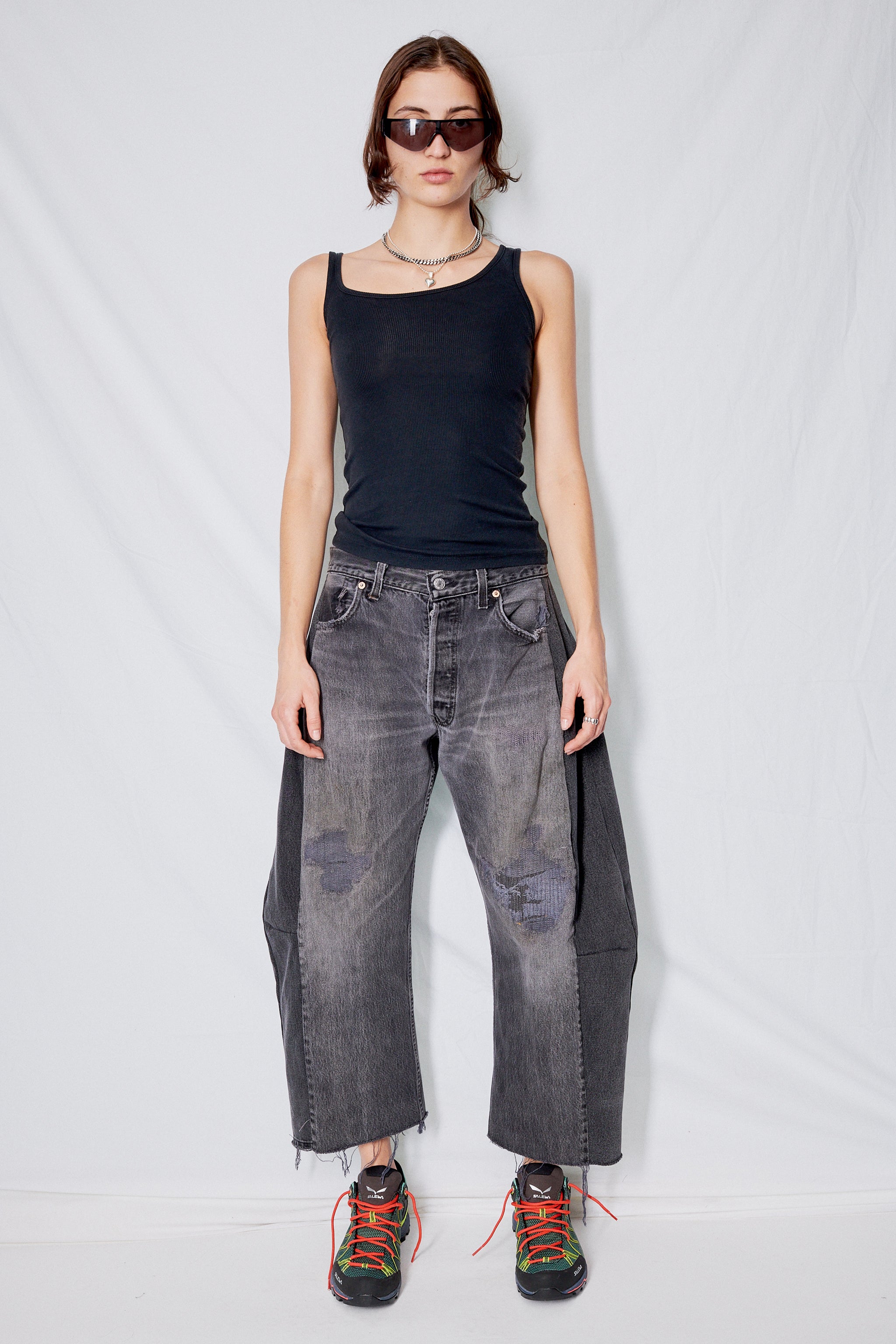 Black Ribbed Jersey Asymmetric Tank