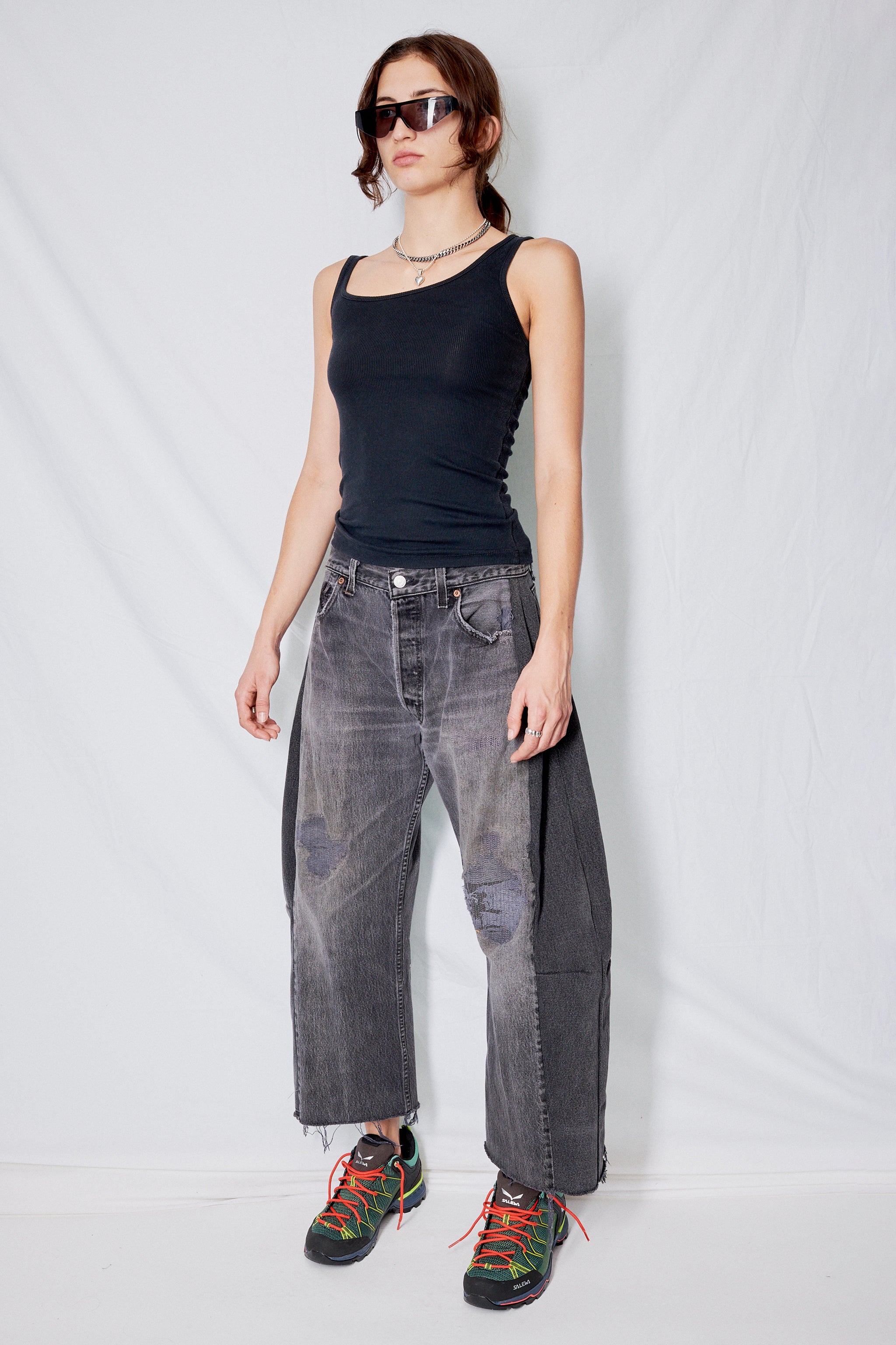 Black Ribbed Jersey Asymmetric Tank