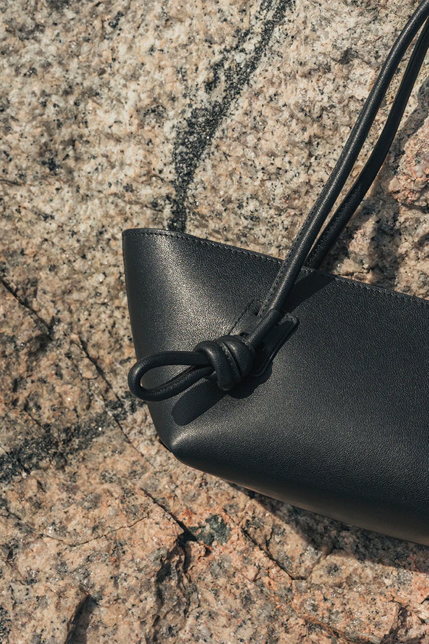 Black Leather Fleca Baguette Bag