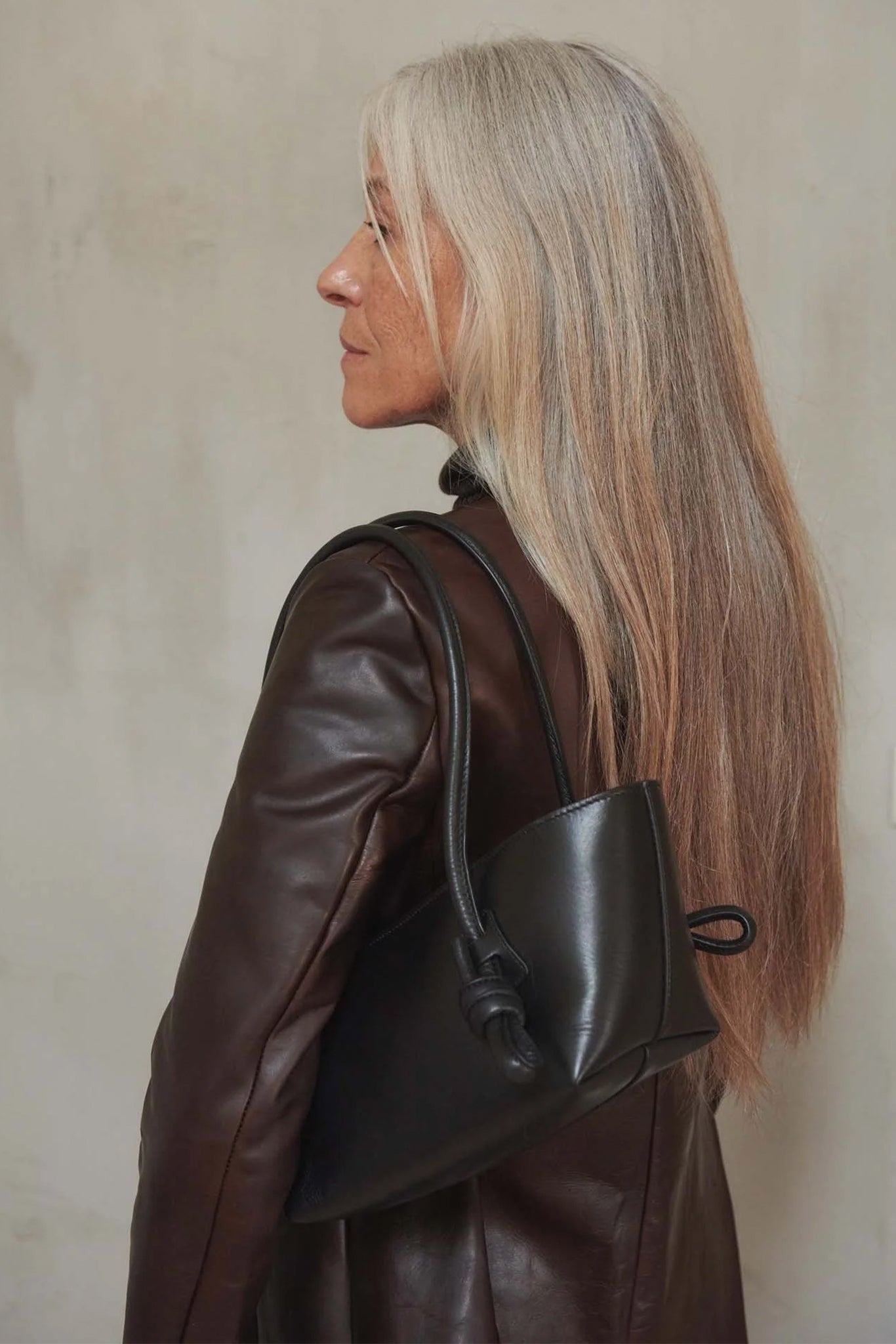 Black Leather Fleca Baguette Bag