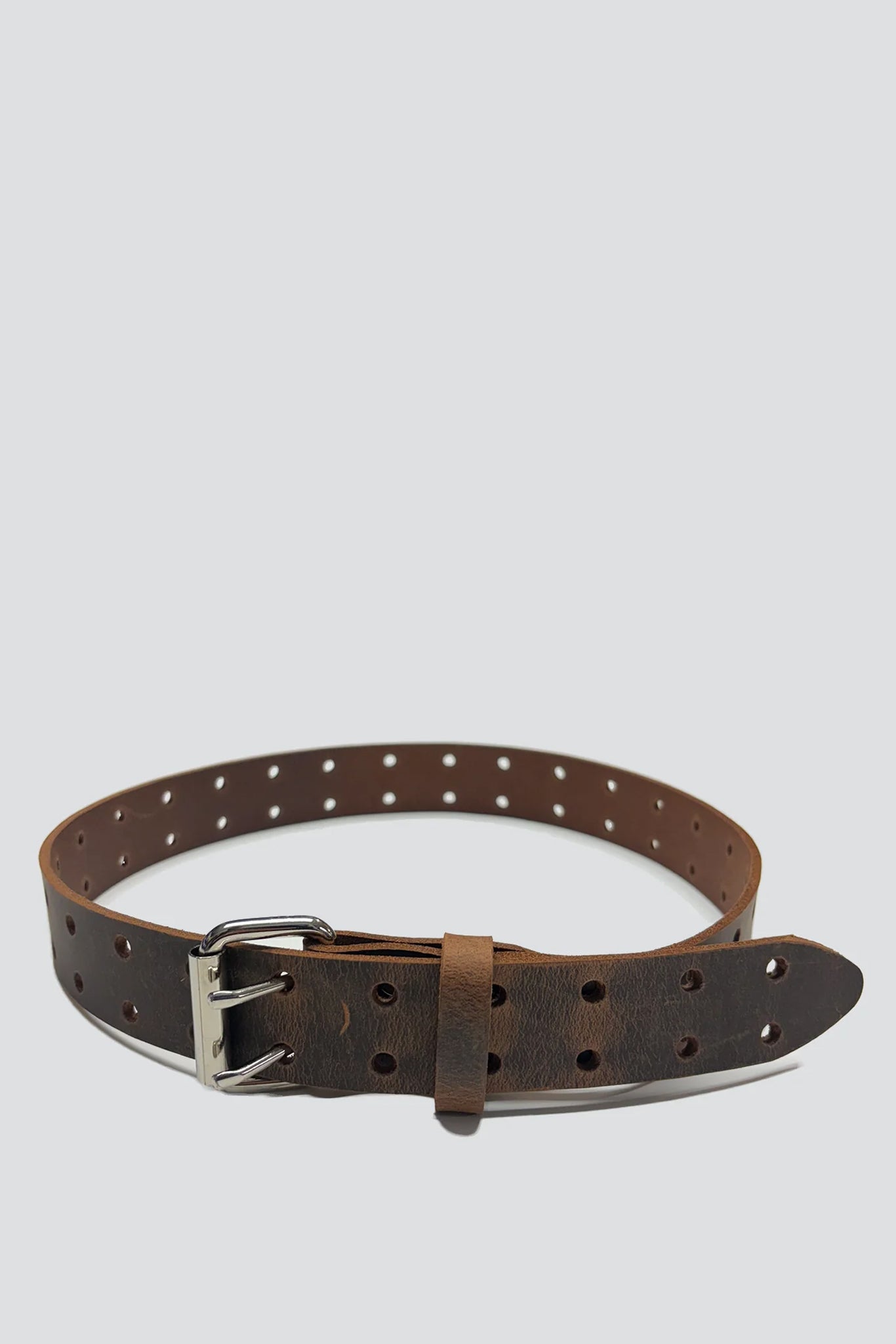 Brown Leather Double Bare Eyelet Belt