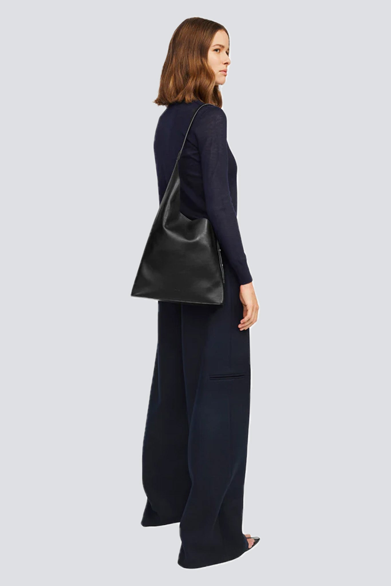 Black Leather Demi Lune Shopper