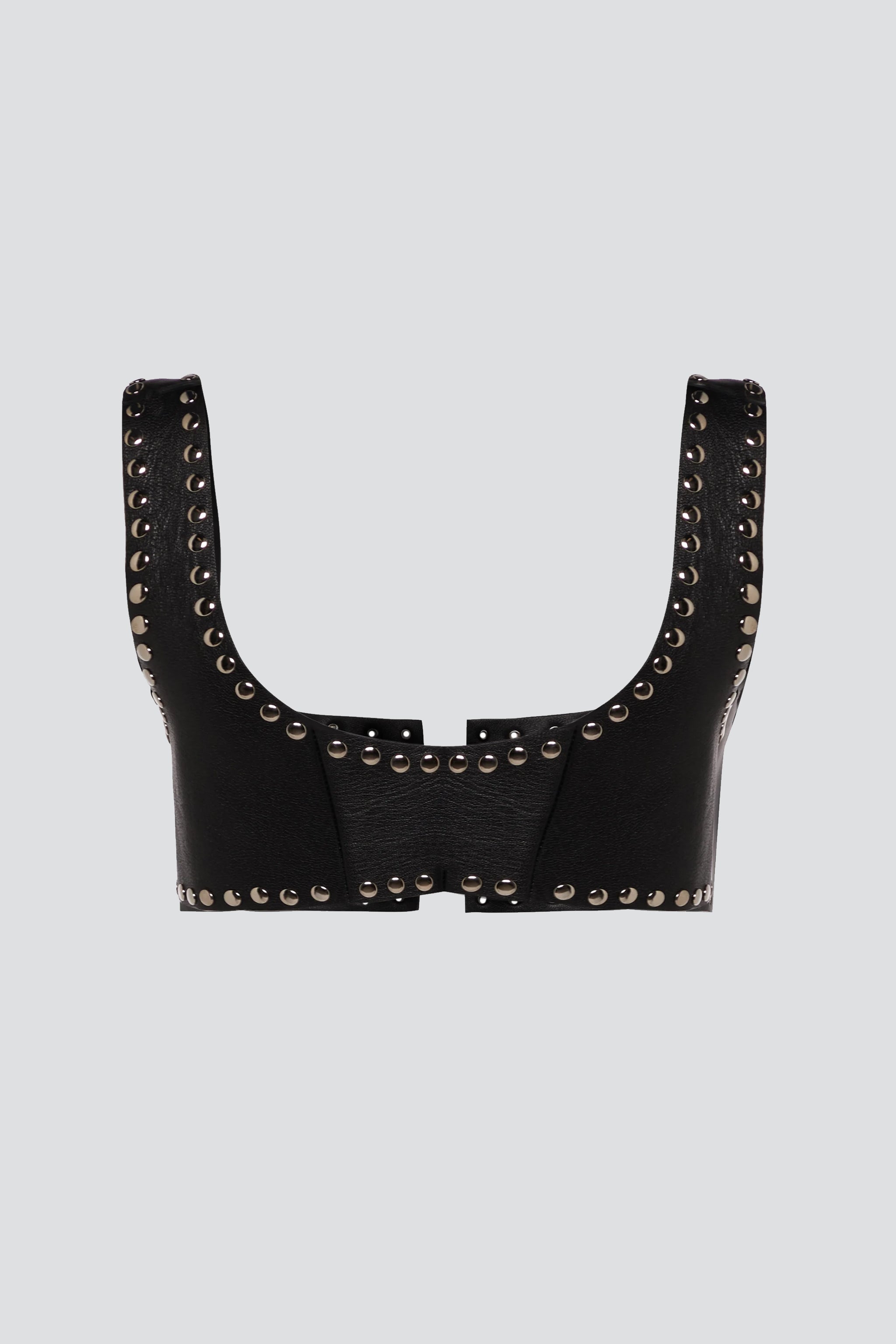 Black Leather Stud Corslet Top