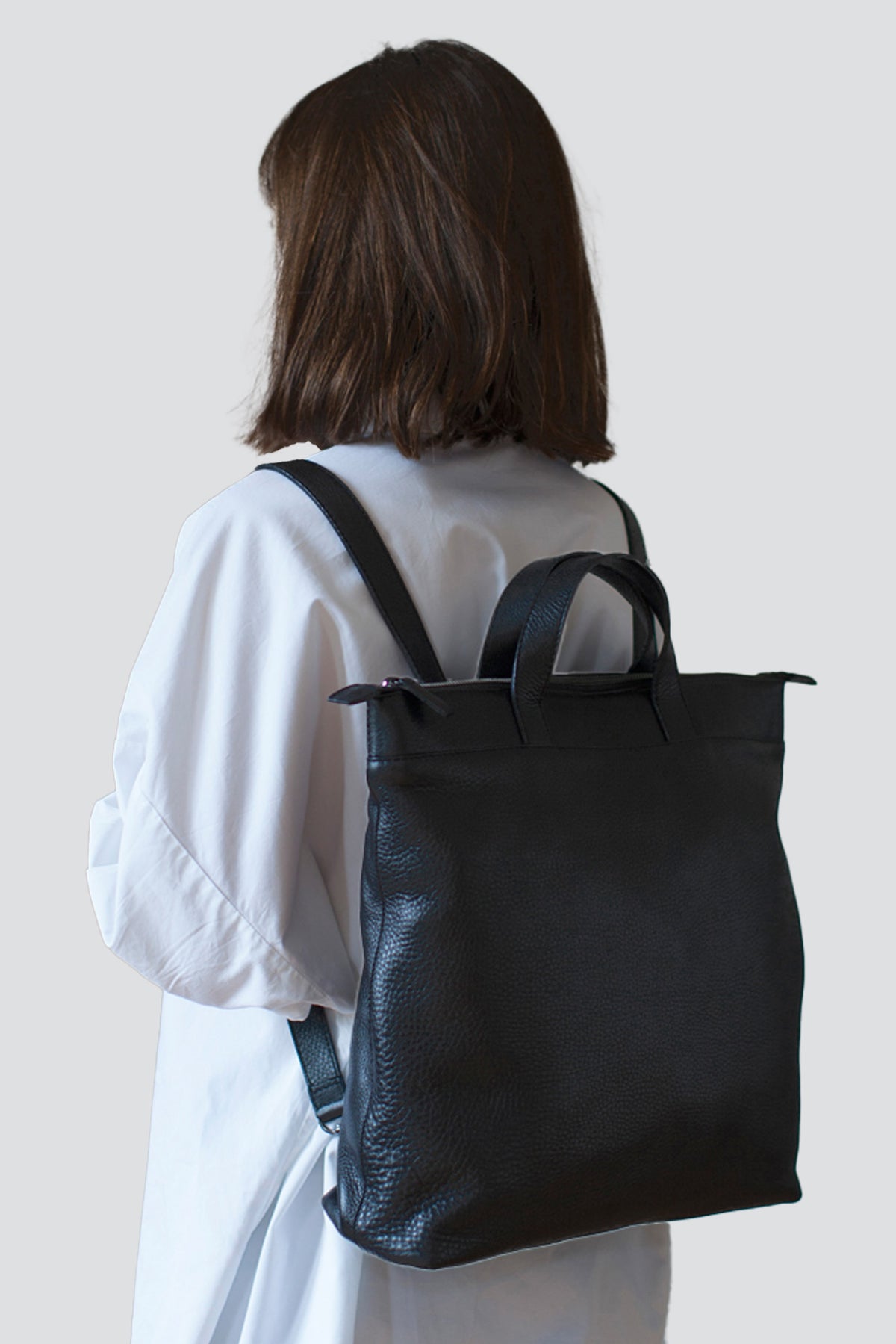 bycast leather convertible backpack Black Leather Convertible Backpack B1