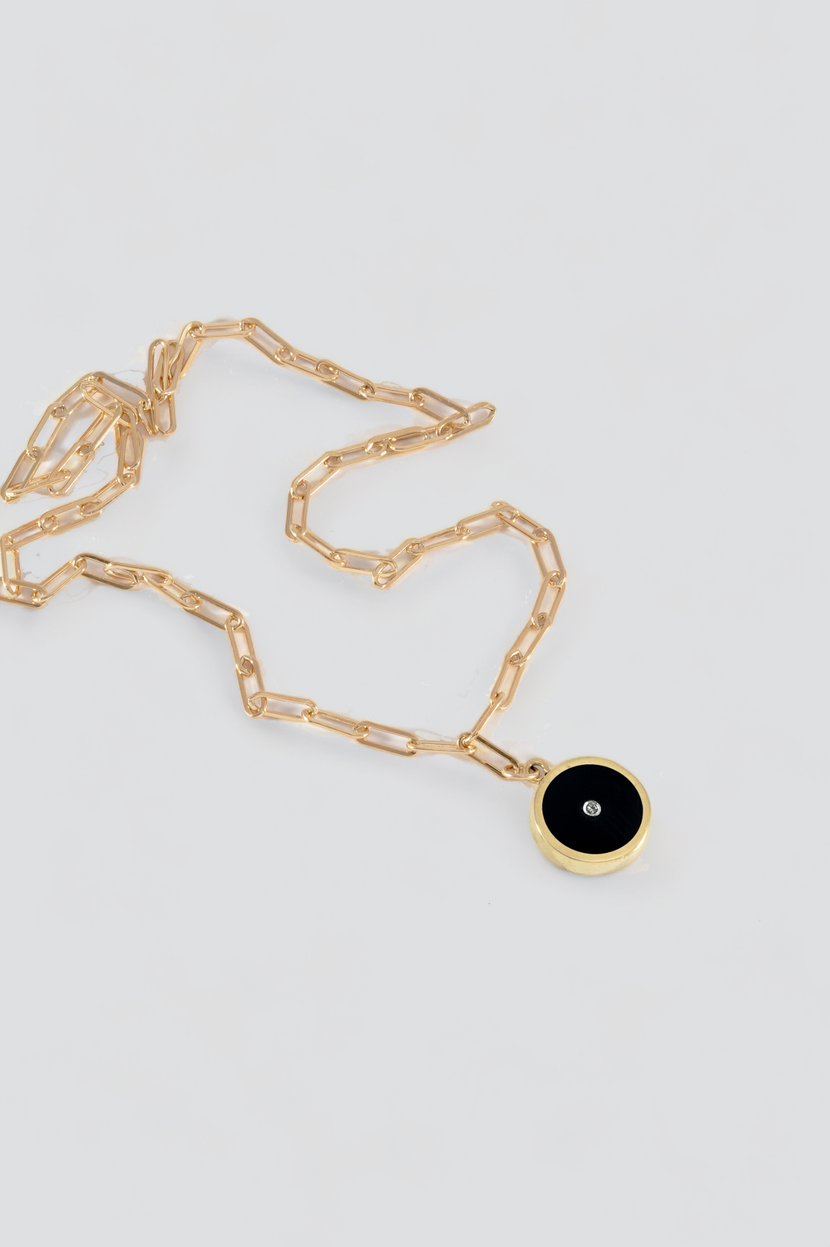 Gold Black Onyx with Diamond Round Stone Signet Necklace - Legier