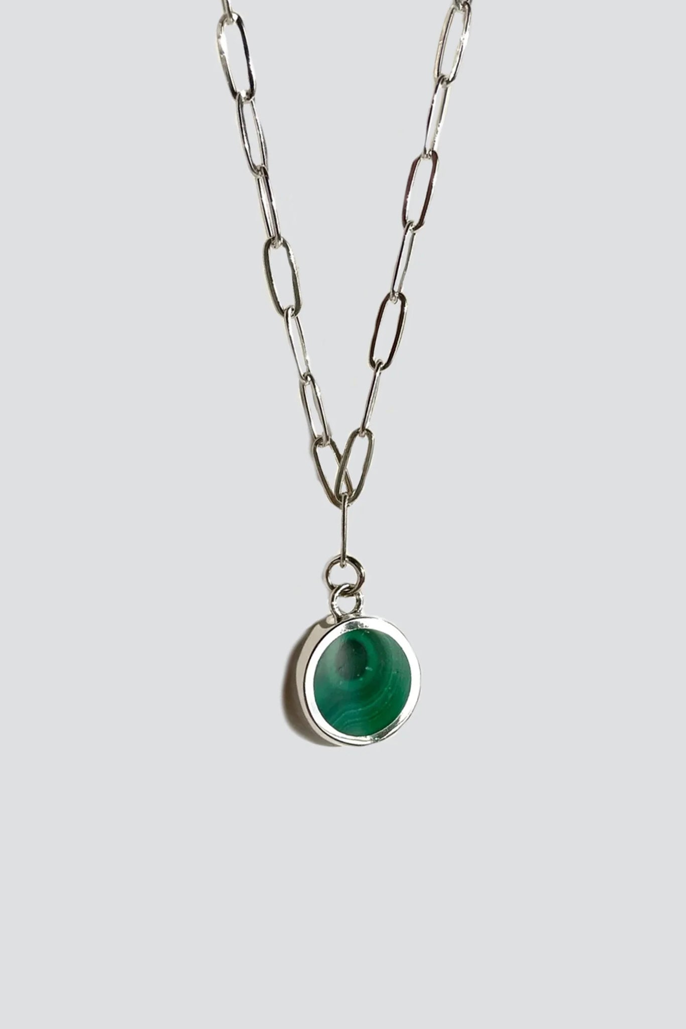 Silver Round Malachite Signet Necklace