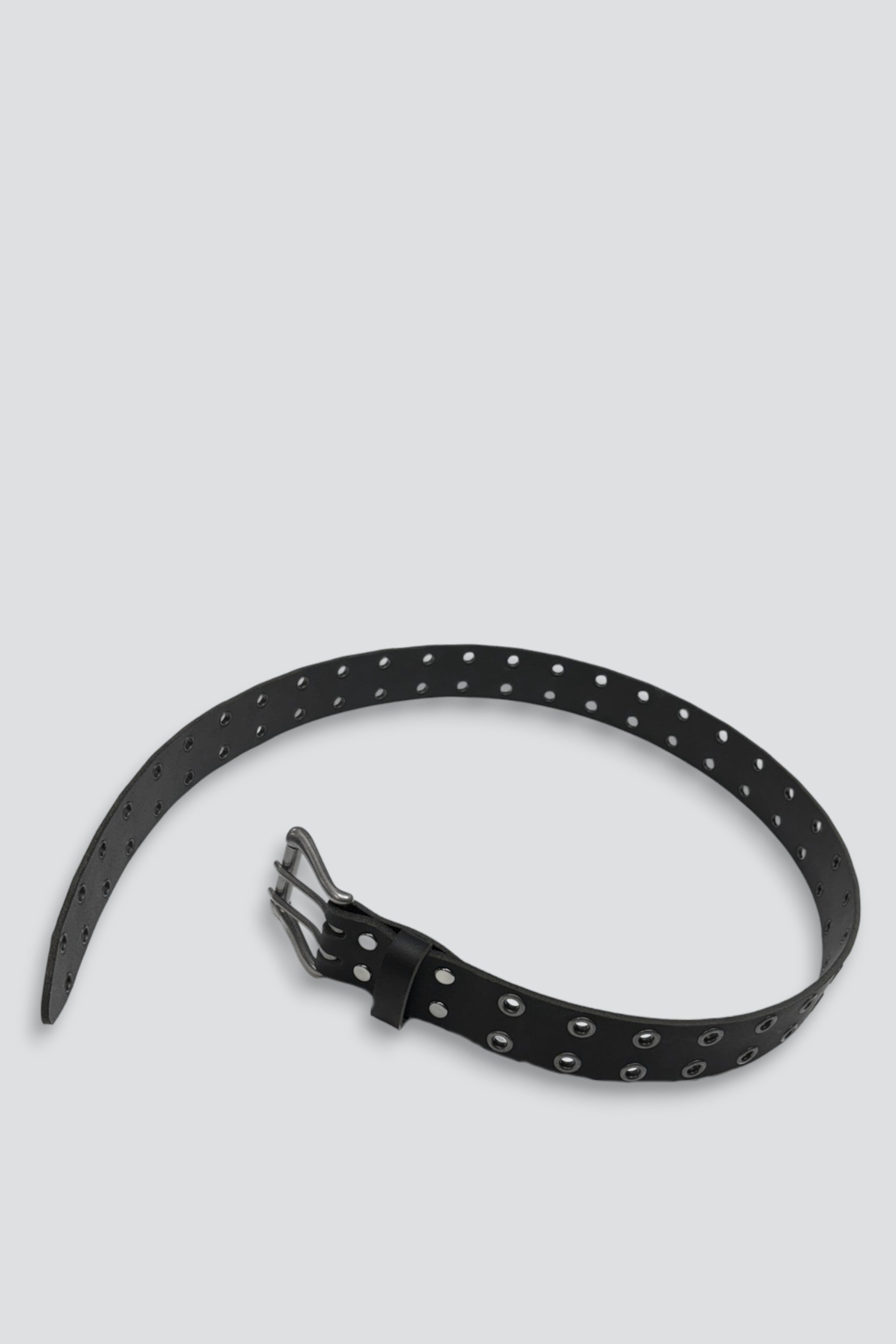 Black Leather Double Eyelet Belt