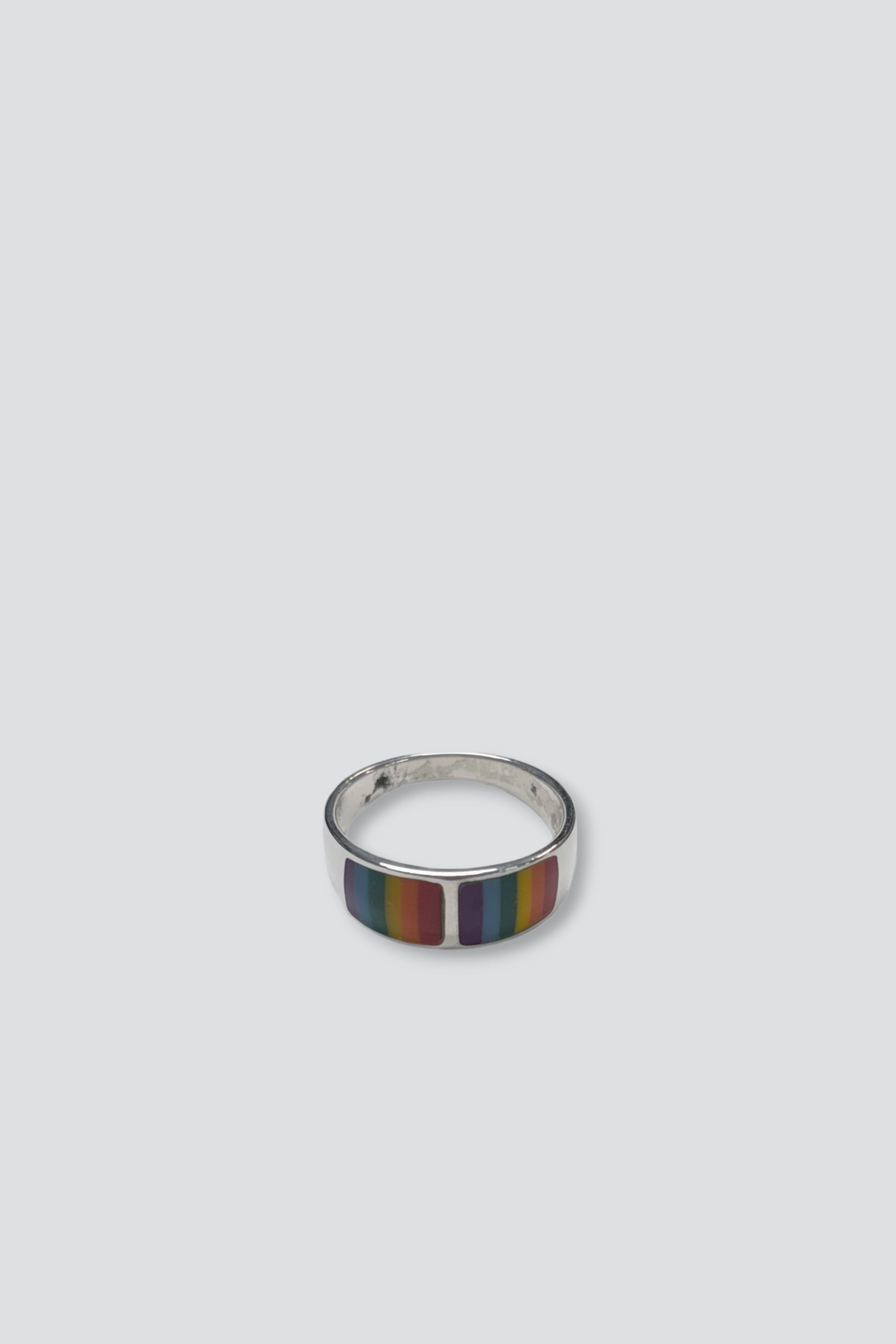 Sterling Silver Enamel Double Rainbow Ring