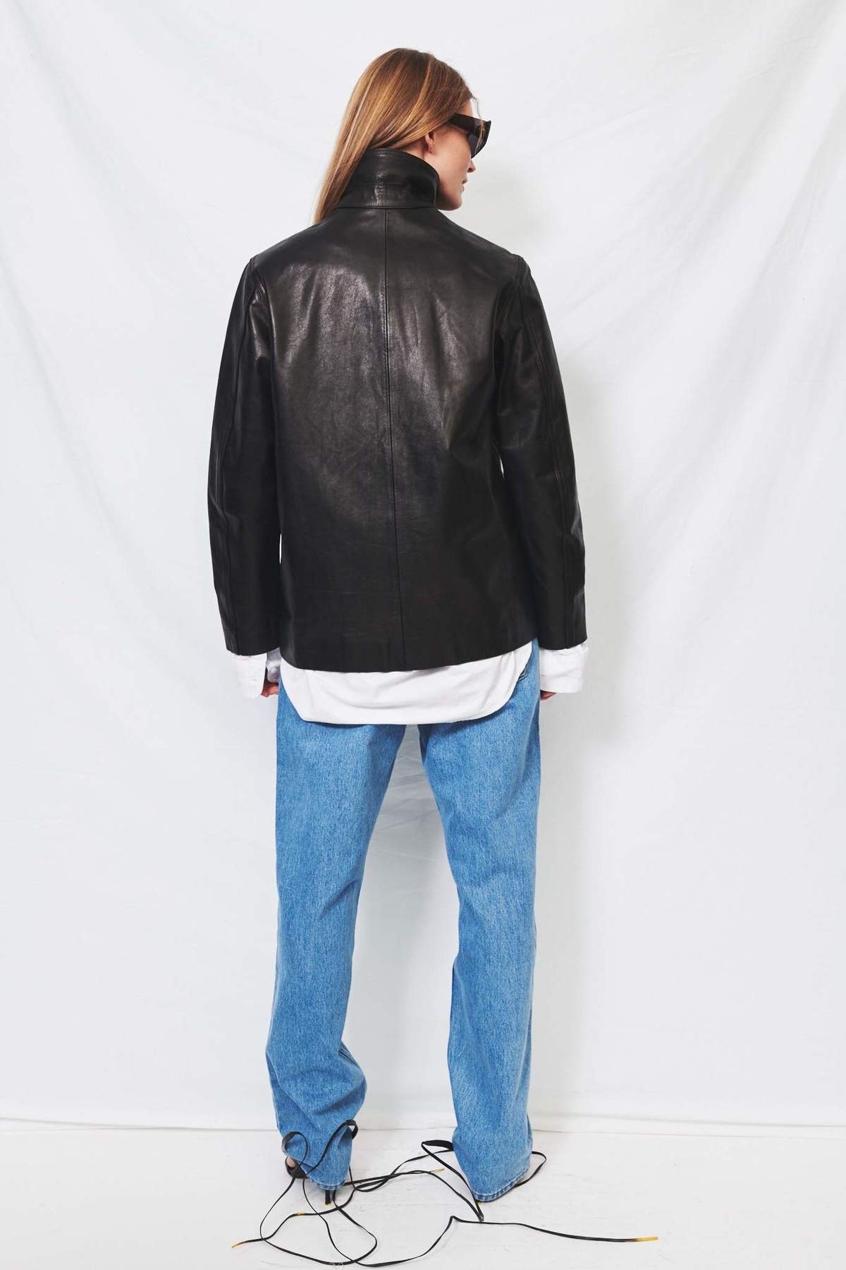 Black Leather Saco Jacket