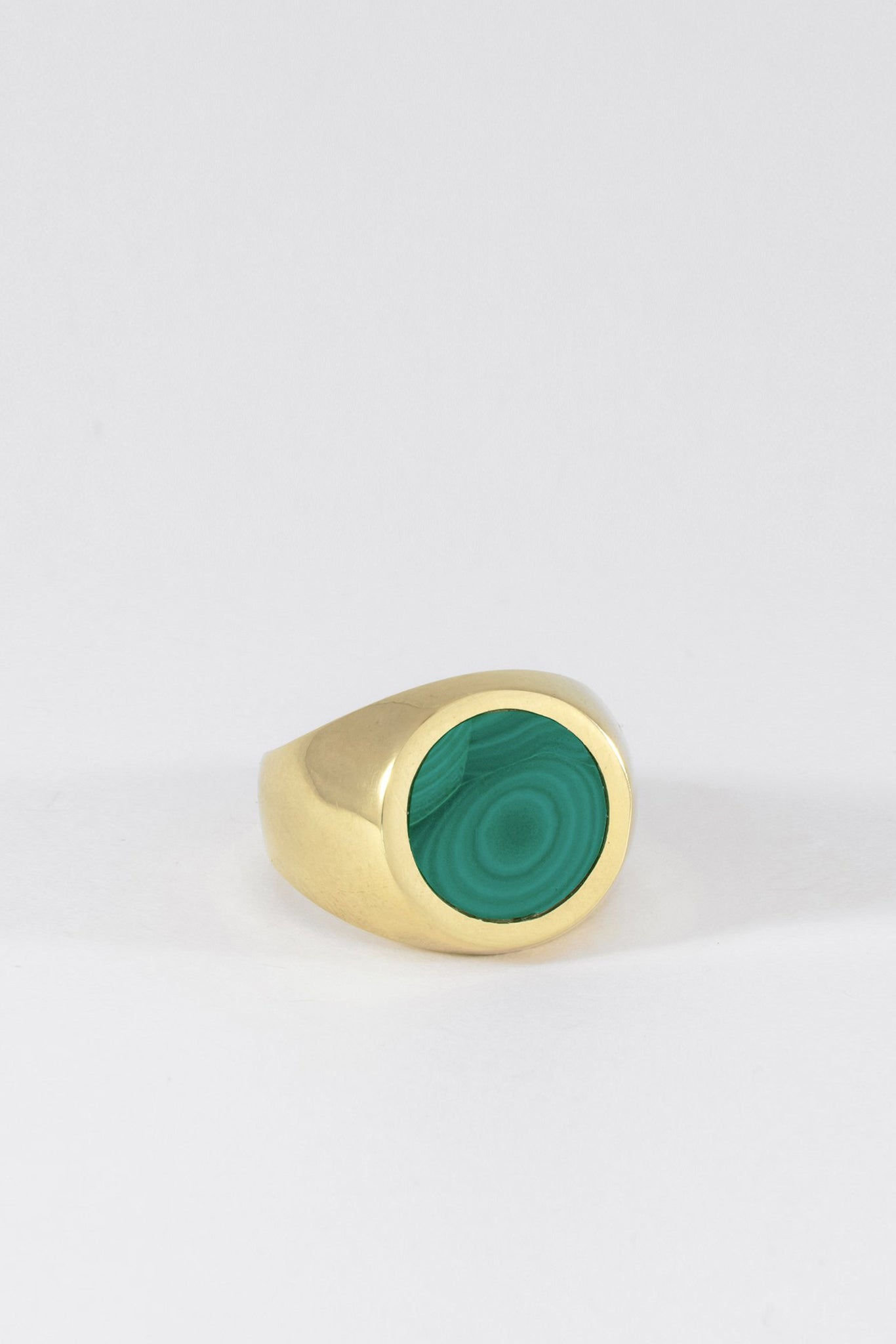 Brass Malachite Signet Ring - Round